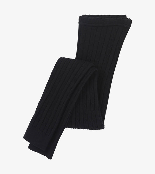 Black cable knit leggings with a ribbed texture, suitable for girls, folded and displayed.