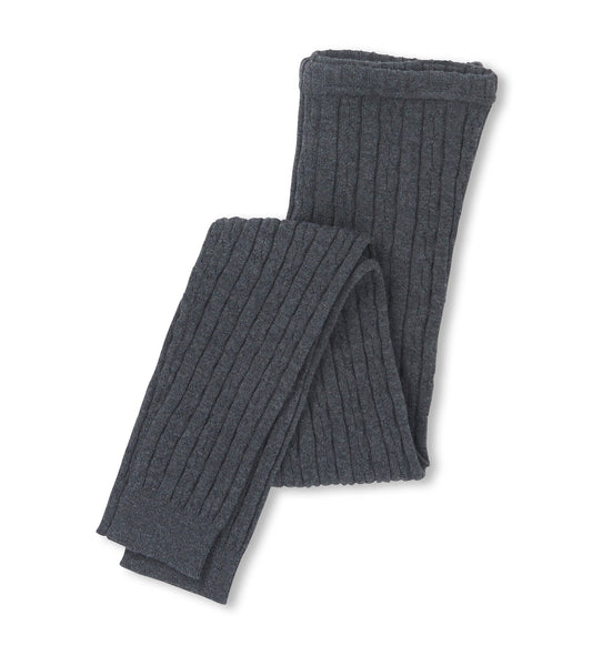 Charcoal gray cable knit tights with ribbed texture, suitable for girls in various sizes.