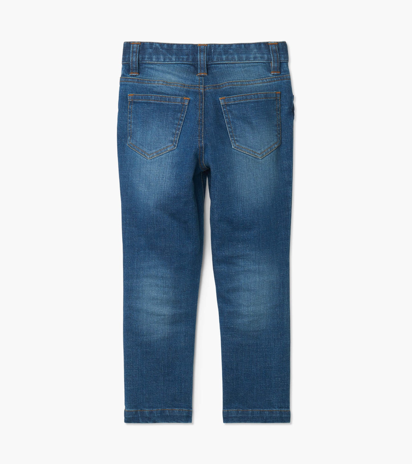 Classic blue jeans for boys, featuring a straight leg design and back pockets, shown from the back.