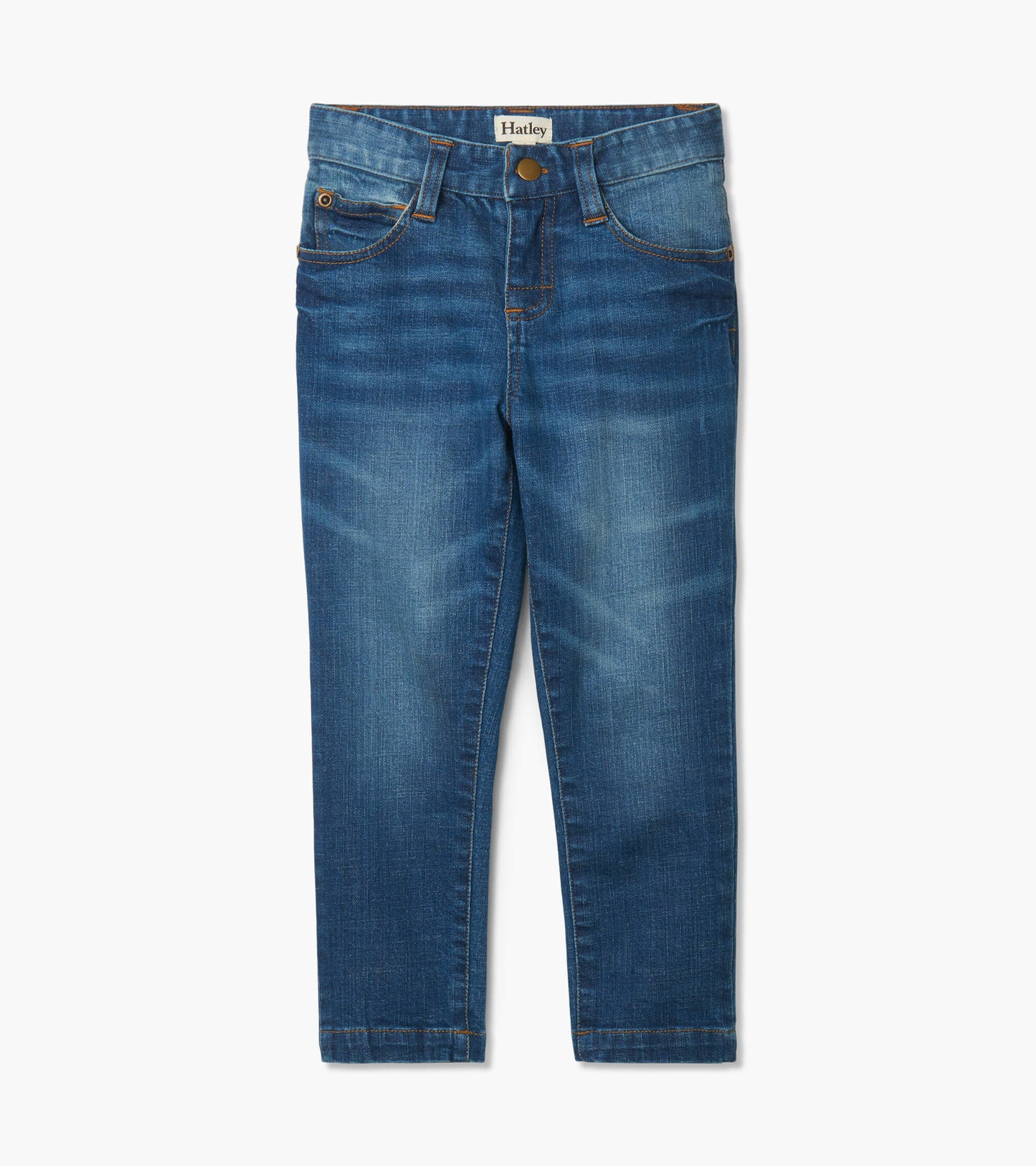 Classic blue jeans for boys, featuring a straight leg design and subtle fading, suitable for casual wear.