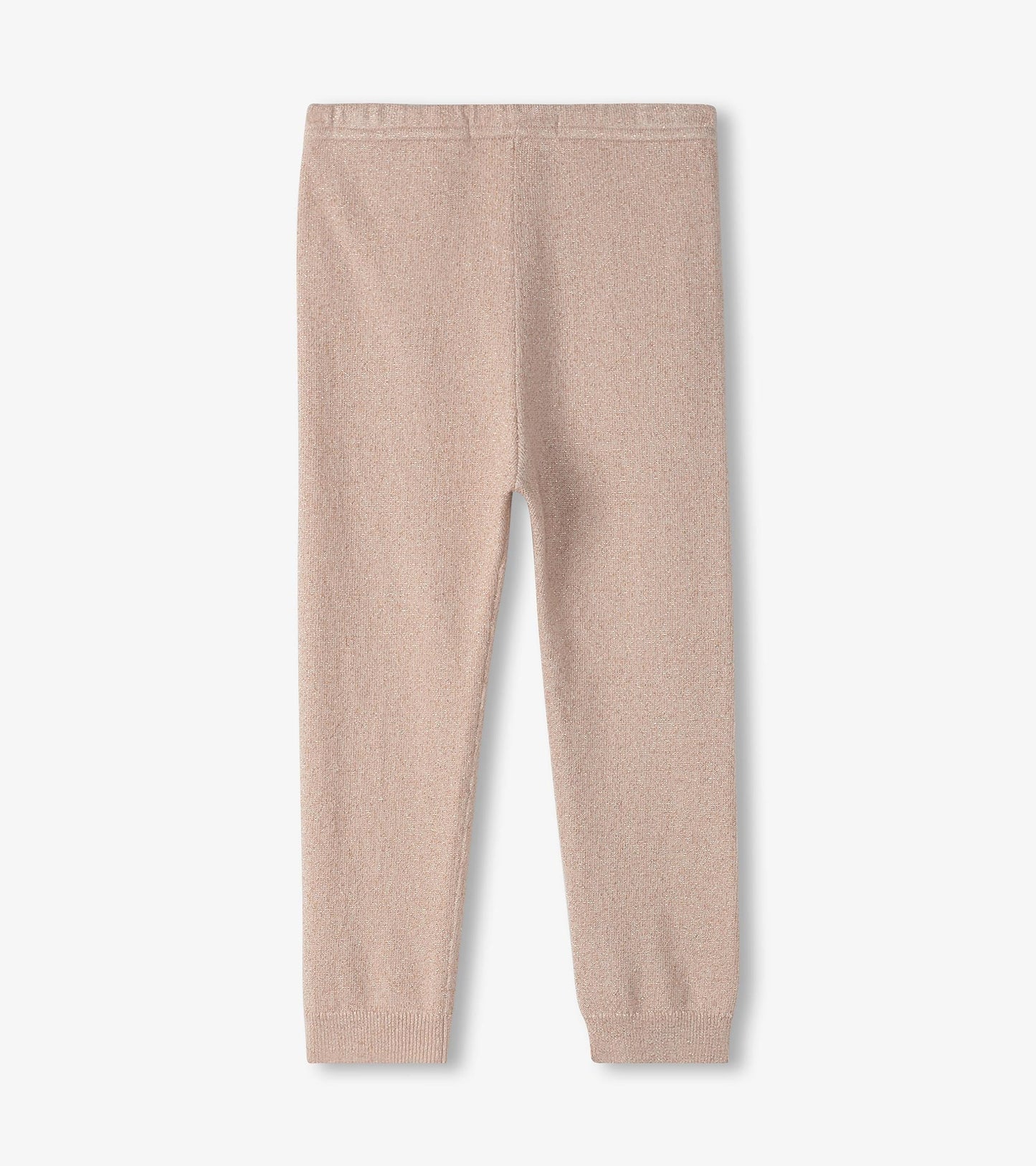 Gold glitter cable knit leggings for baby girls in a soft pink hue, featuring a snug fit and ribbed cuffs.