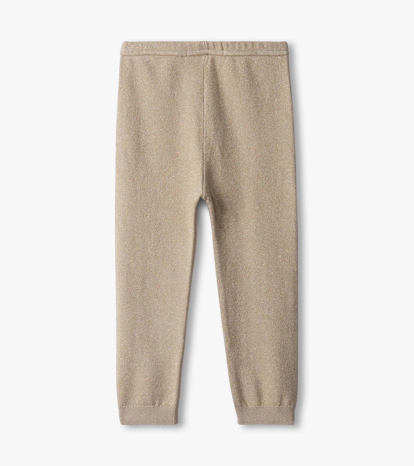 Gold glitter leggings for baby girls, featuring a soft, stretchy material and elastic waistband.