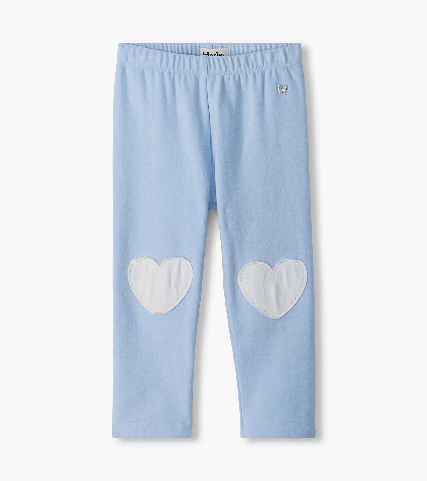 Infant Kentucky Blue leggings with white heart knee patches and elastic waistband