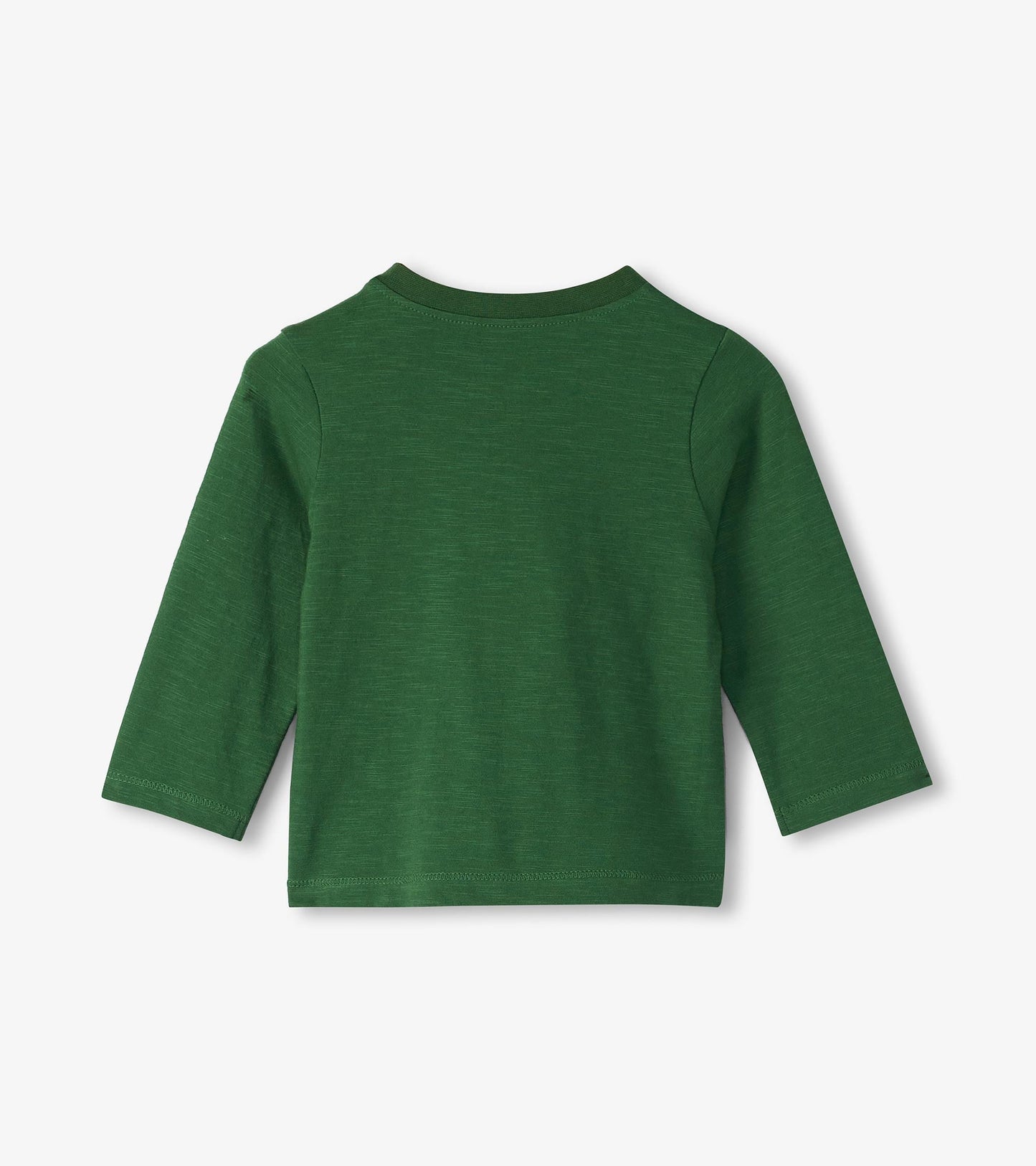Green long sleeve t-shirt for babies and toddlers, featuring a soft texture and a simple design.