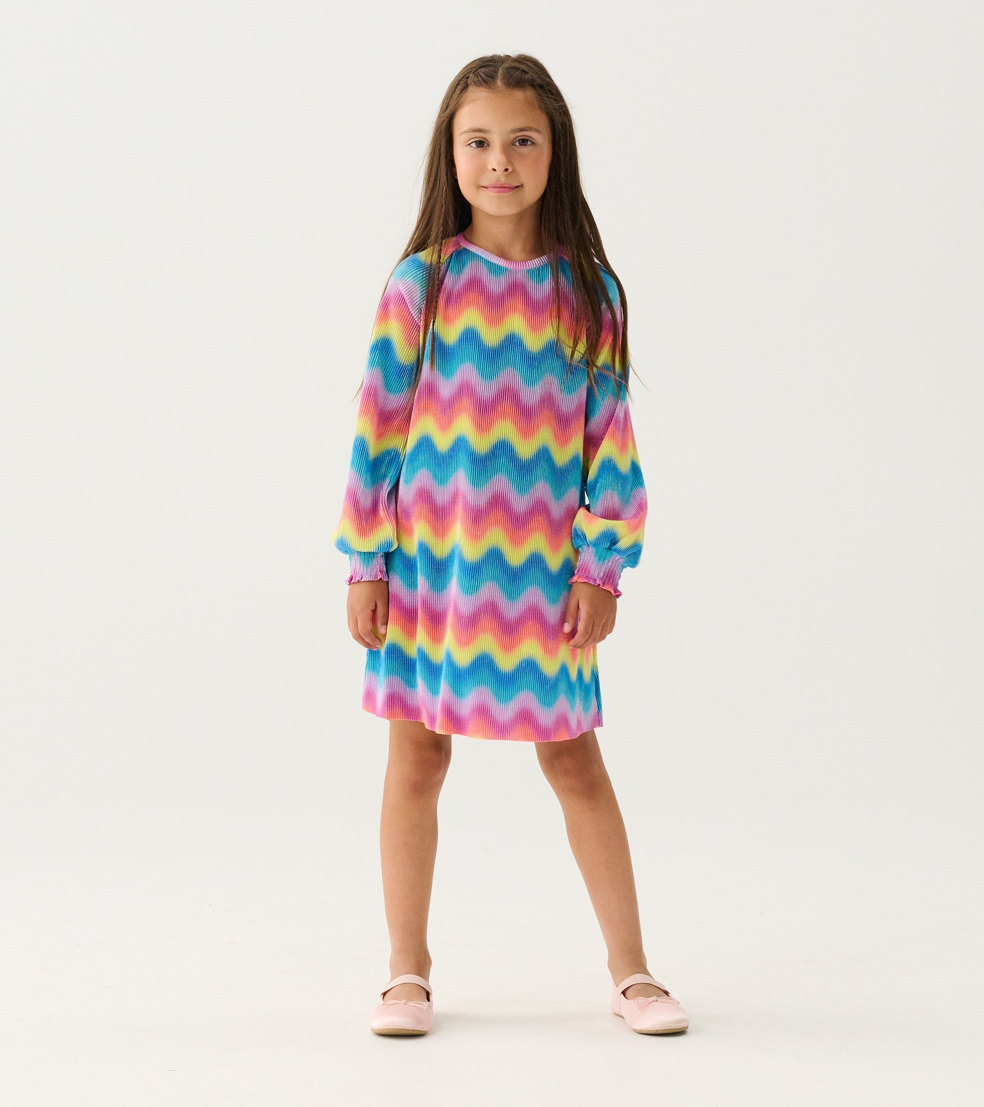 Girls Rainbow Wave Pleated A Line Dress