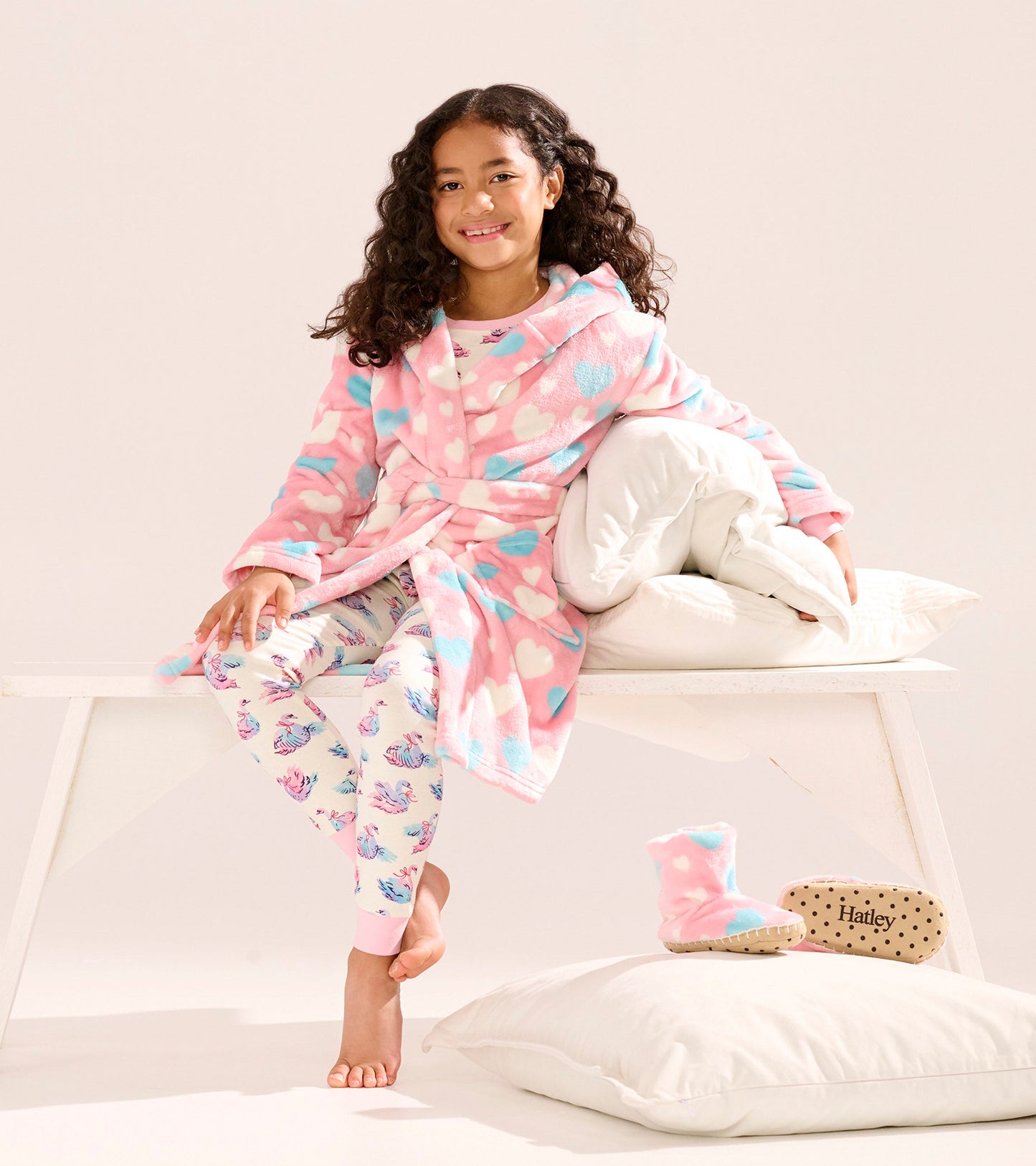 Girls Big Hearts Fuzzy Fleece Robe