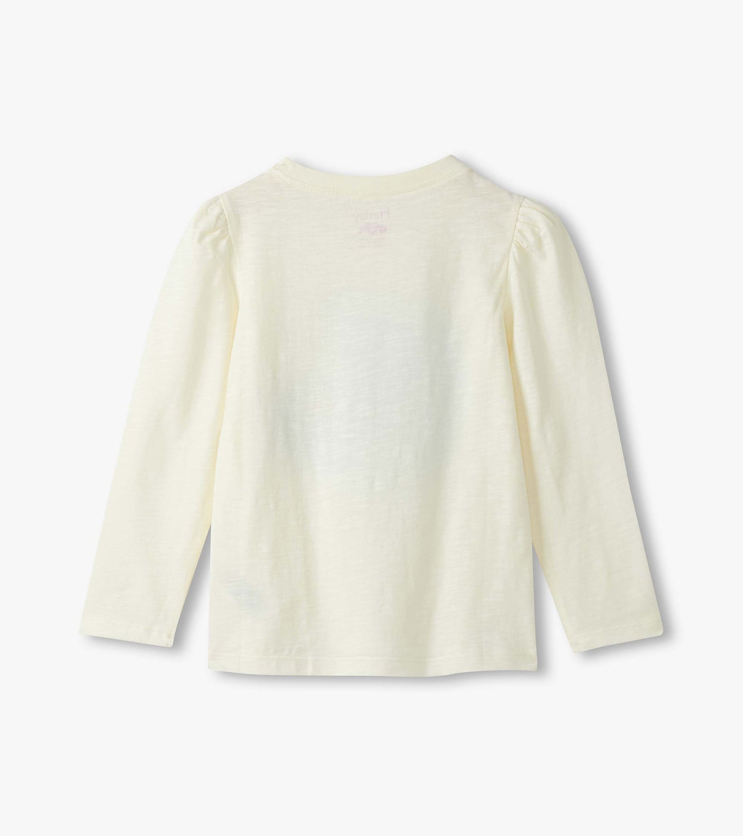 Light yellow long-sleeve tee with puff sleeves, featuring a soft, textured fabric and a round neckline.