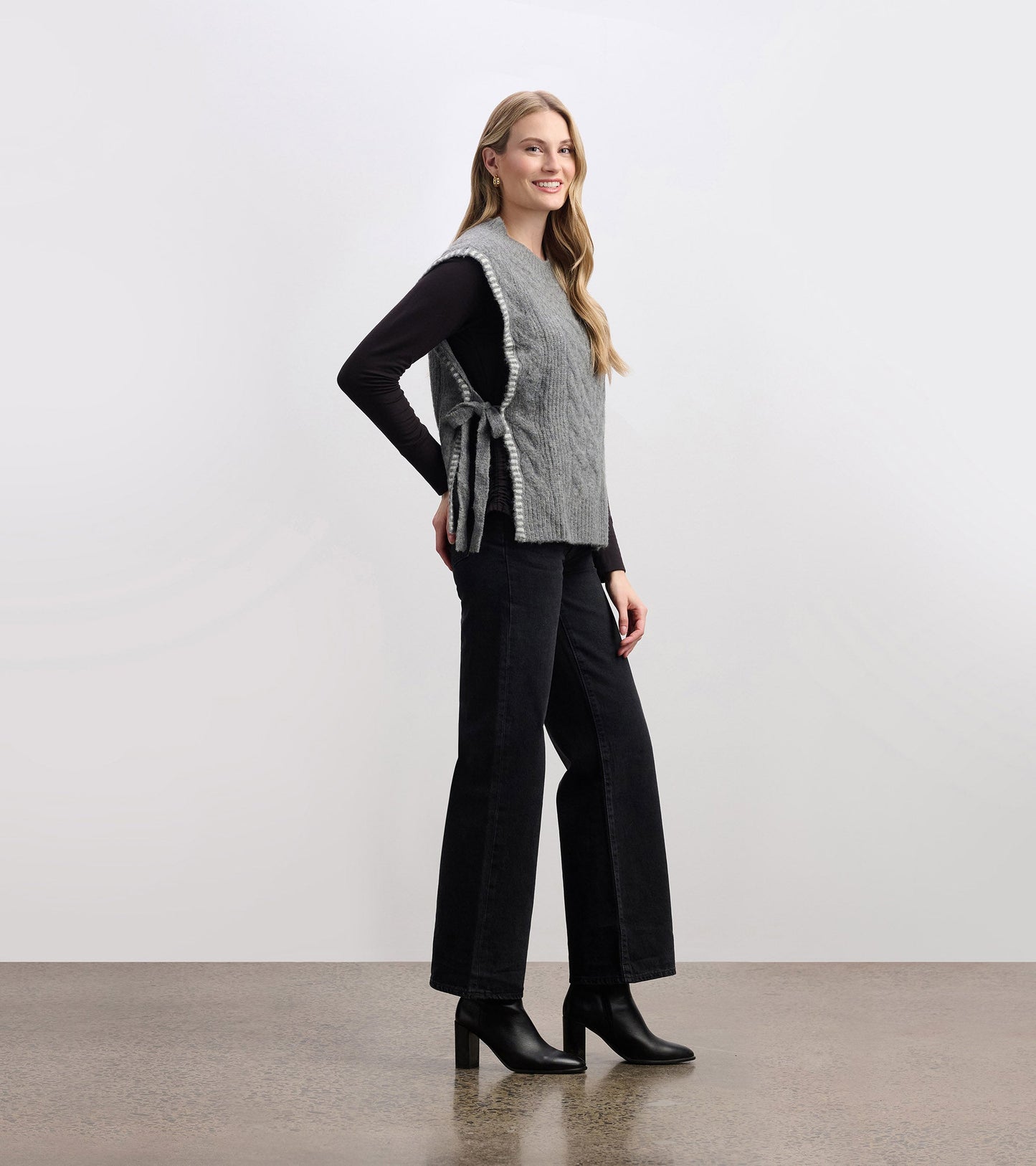Side-Tie Jumper Vest - Charcoal Melange