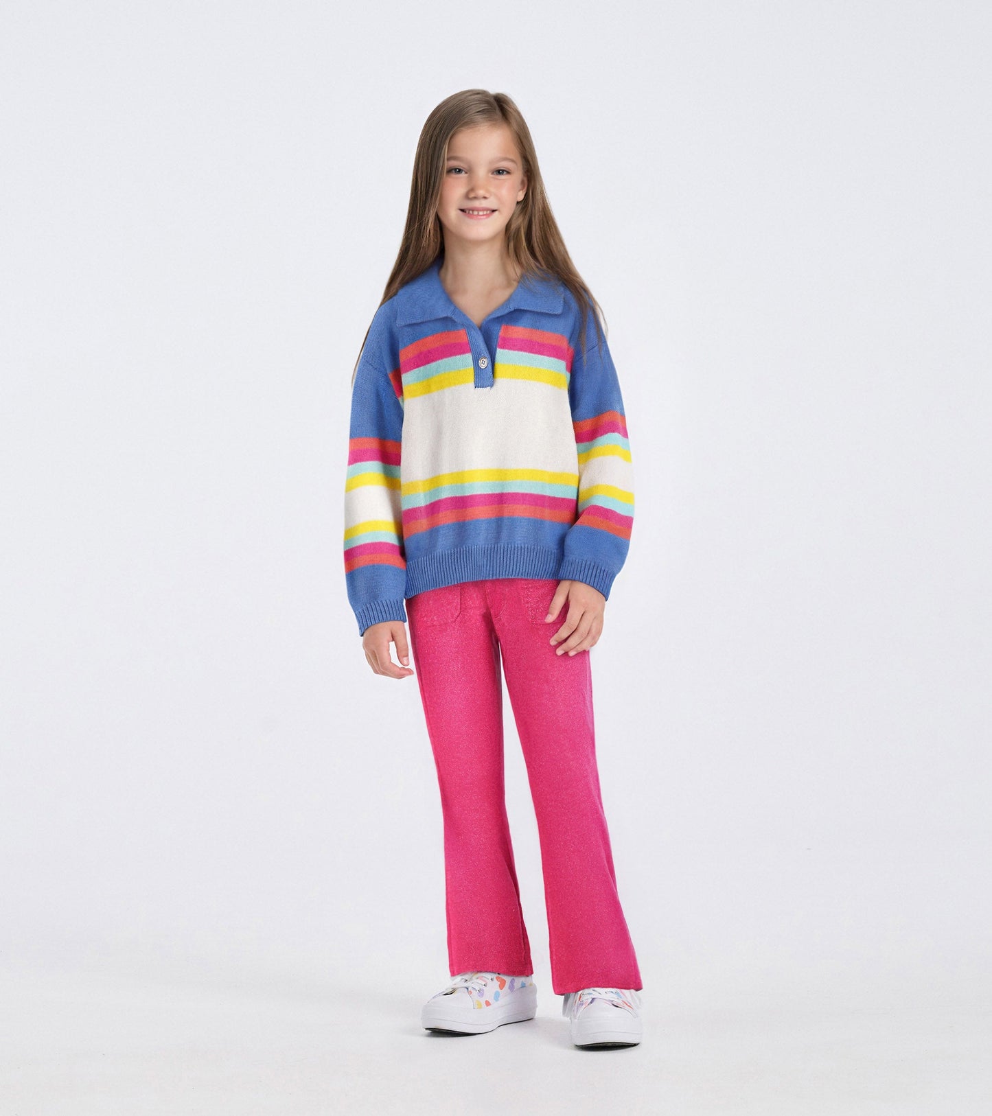 Girls Royal Colourblock Johnny Collar Sweater