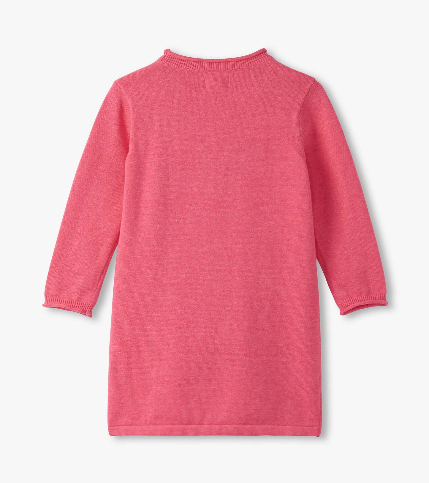 Pink classic sweater dress for baby and toddler girls, featuring long sleeves and a round neckline.