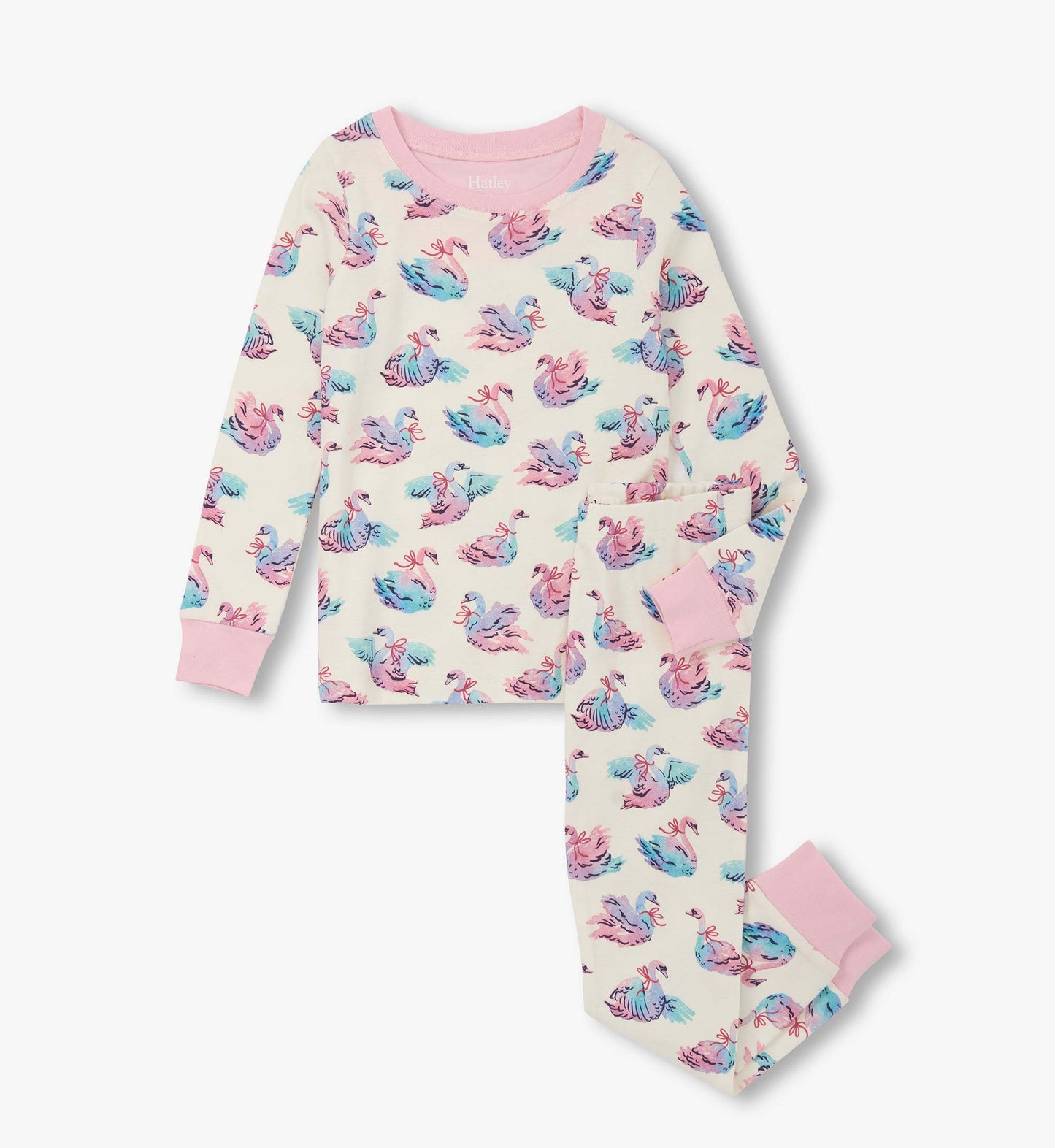 Girls Elegant Swans Cotton Pyjama Set