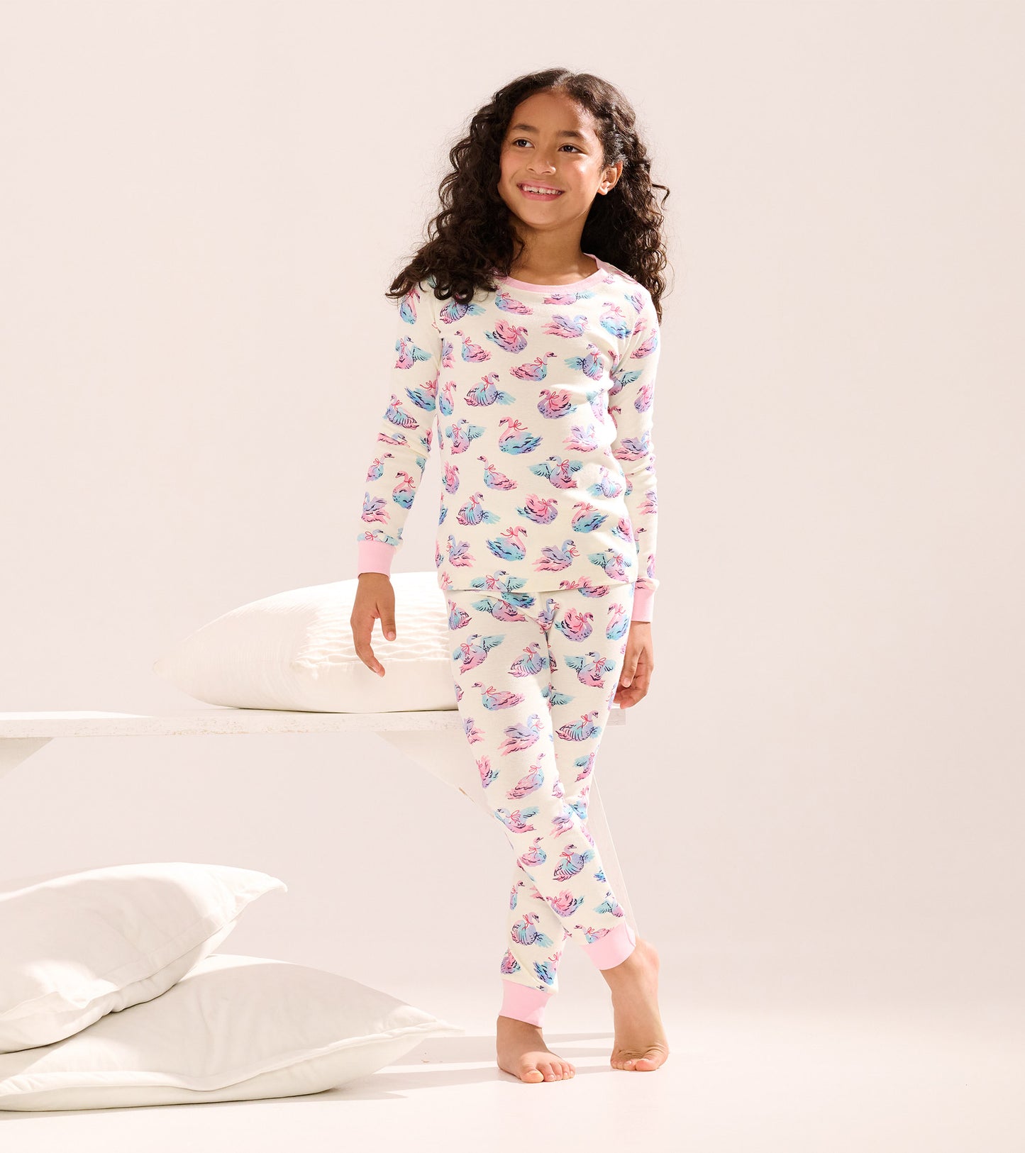 Girls Elegant Swans Cotton Pyjama Set