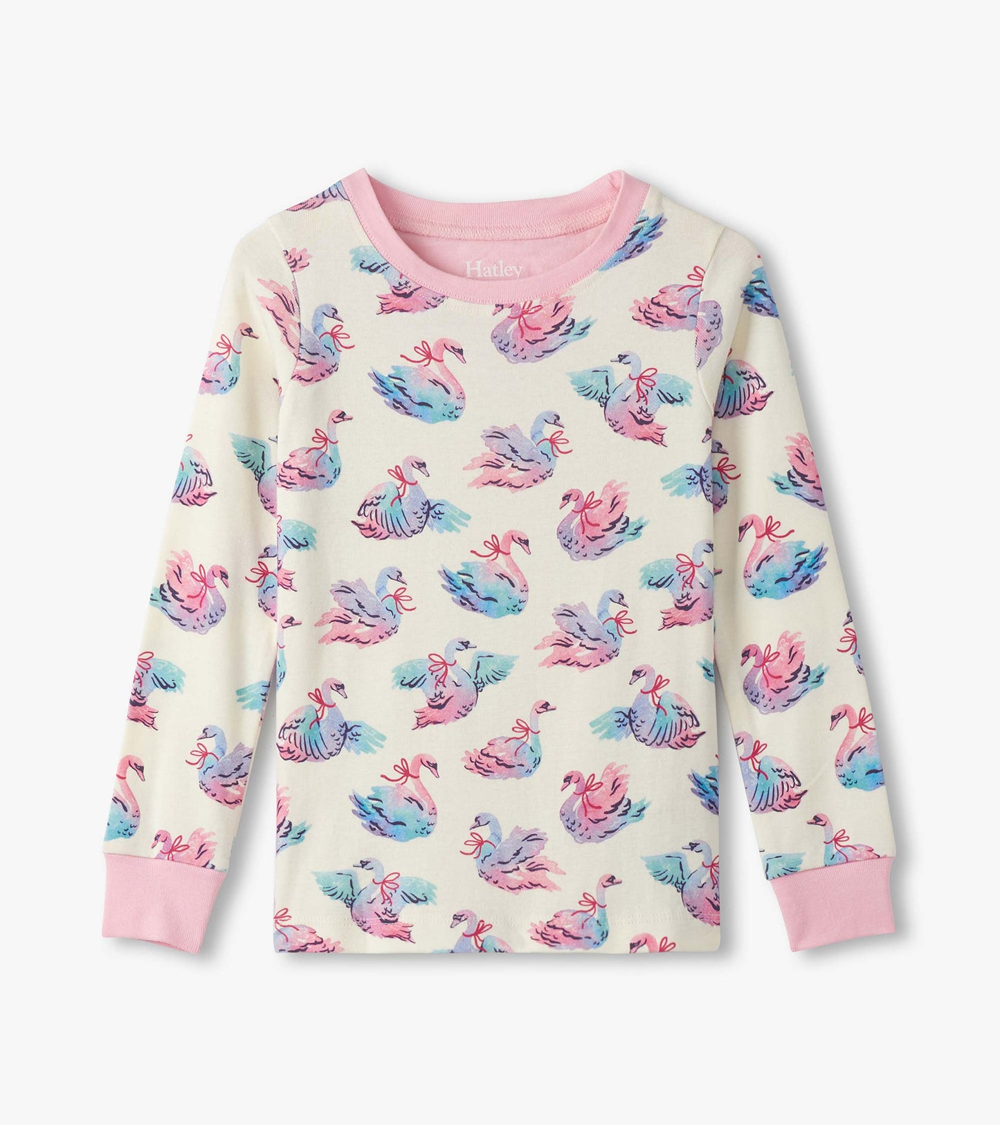 Girls Elegant Swans Cotton Pyjama Set