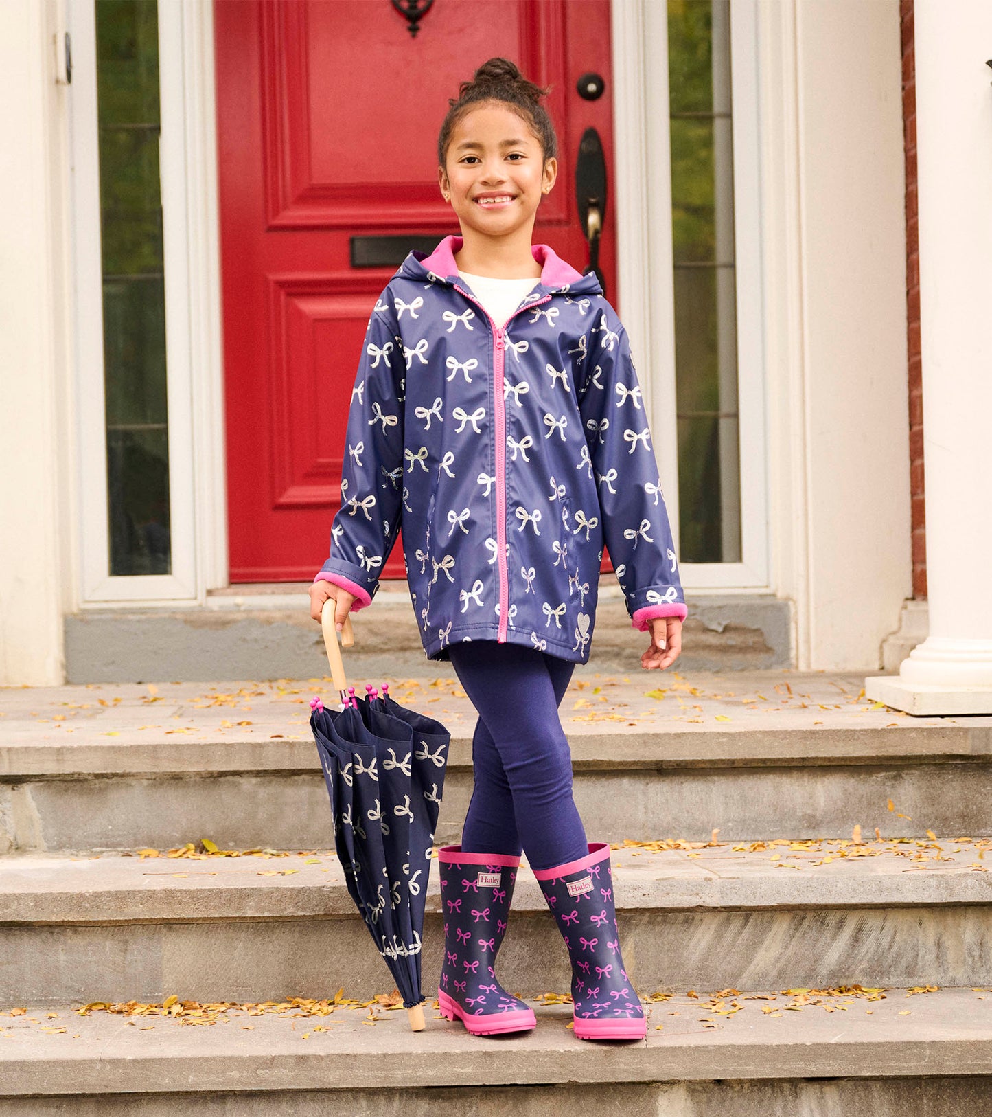 Girls Silver Ribbon Zip-Up Raincoat