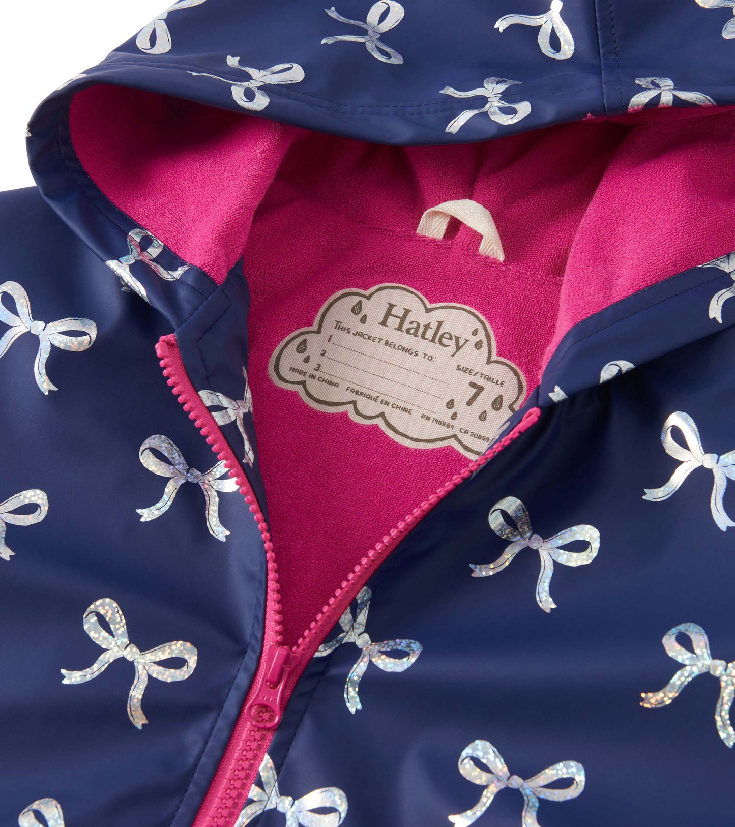 Girls Silver Ribbon Zip-Up Raincoat