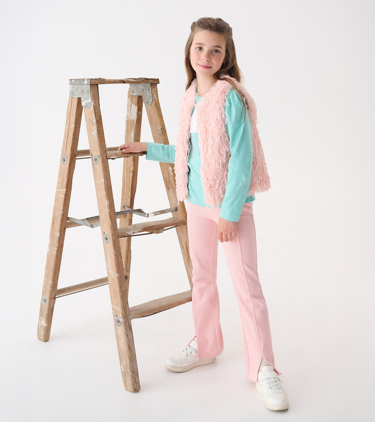 Girls Pale Pink Feather Faux Fur Vest Hatley