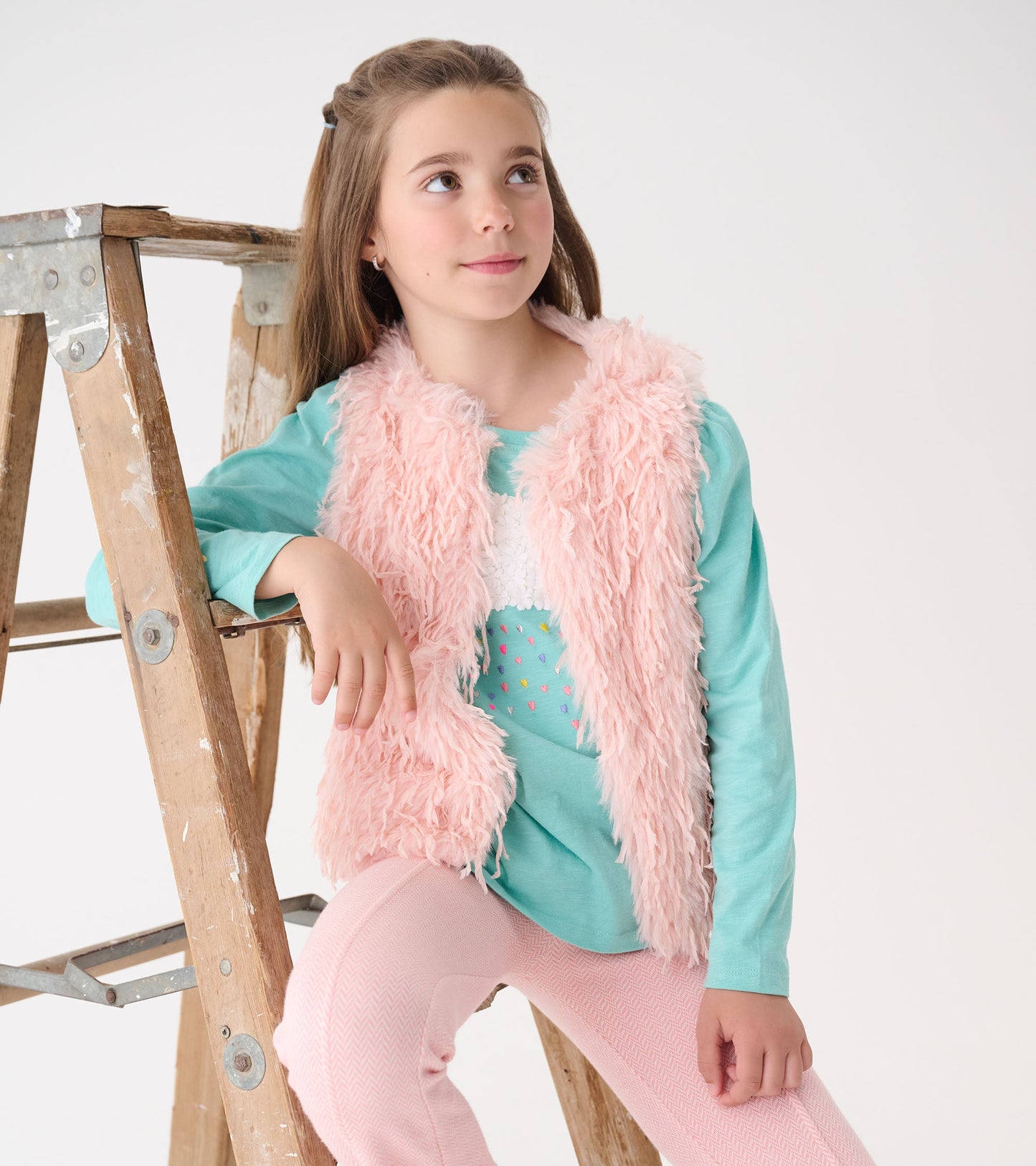 Girls Pale Pink Feather Faux Fur Vest Hatley