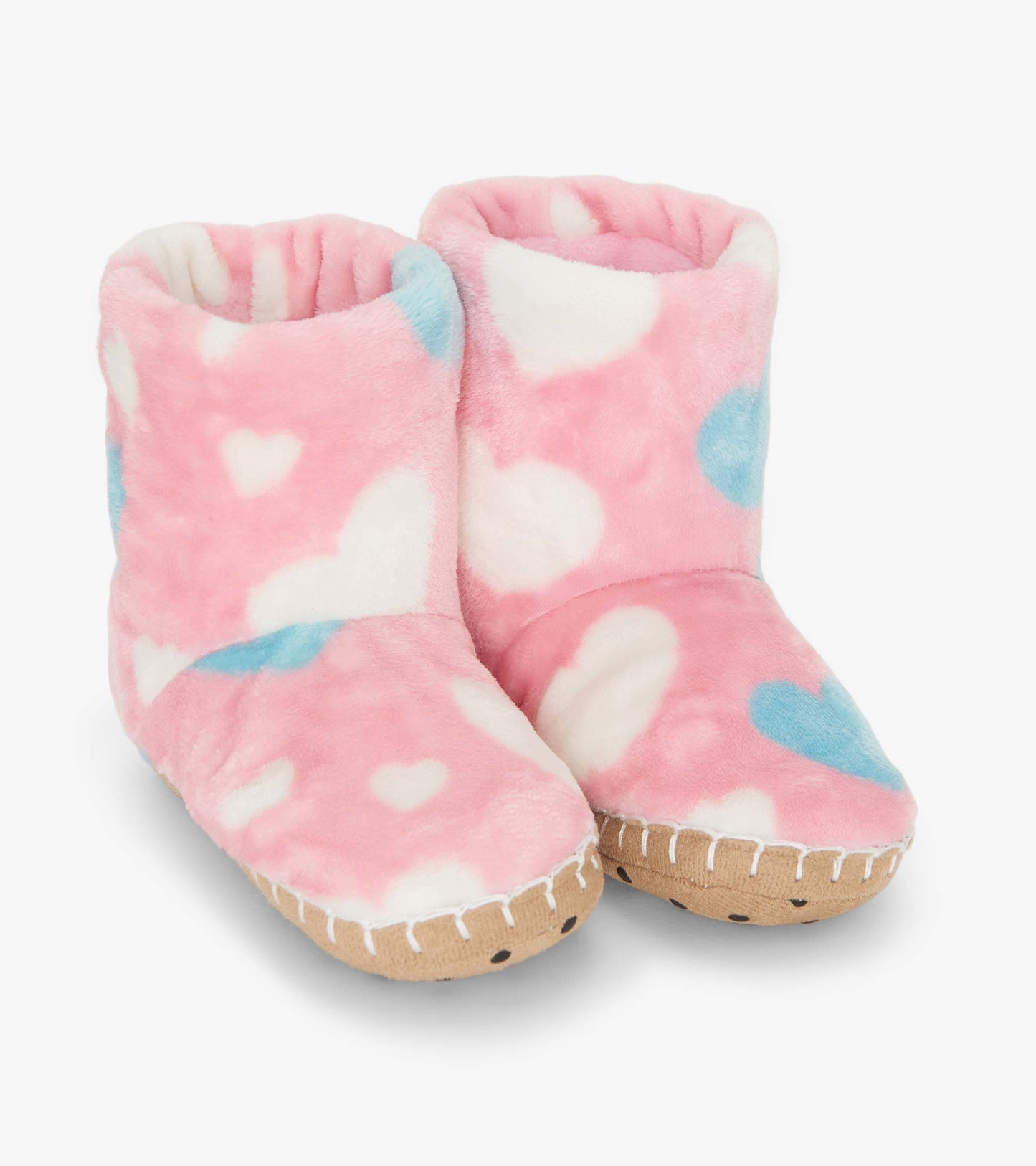 Girls Big Hearts Fuzzy Fleece Slippers