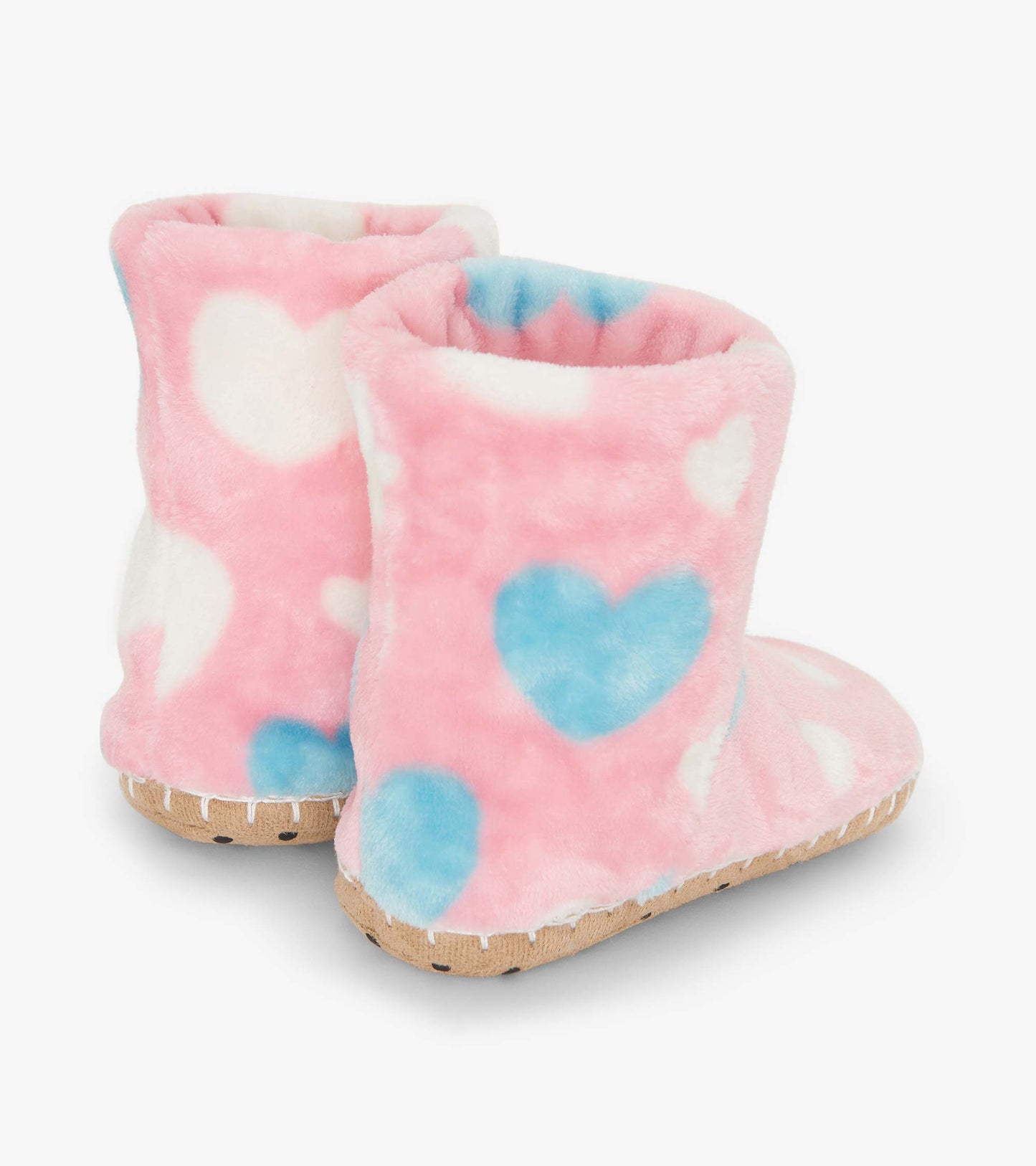 Girls Big Hearts Fuzzy Fleece Slippers