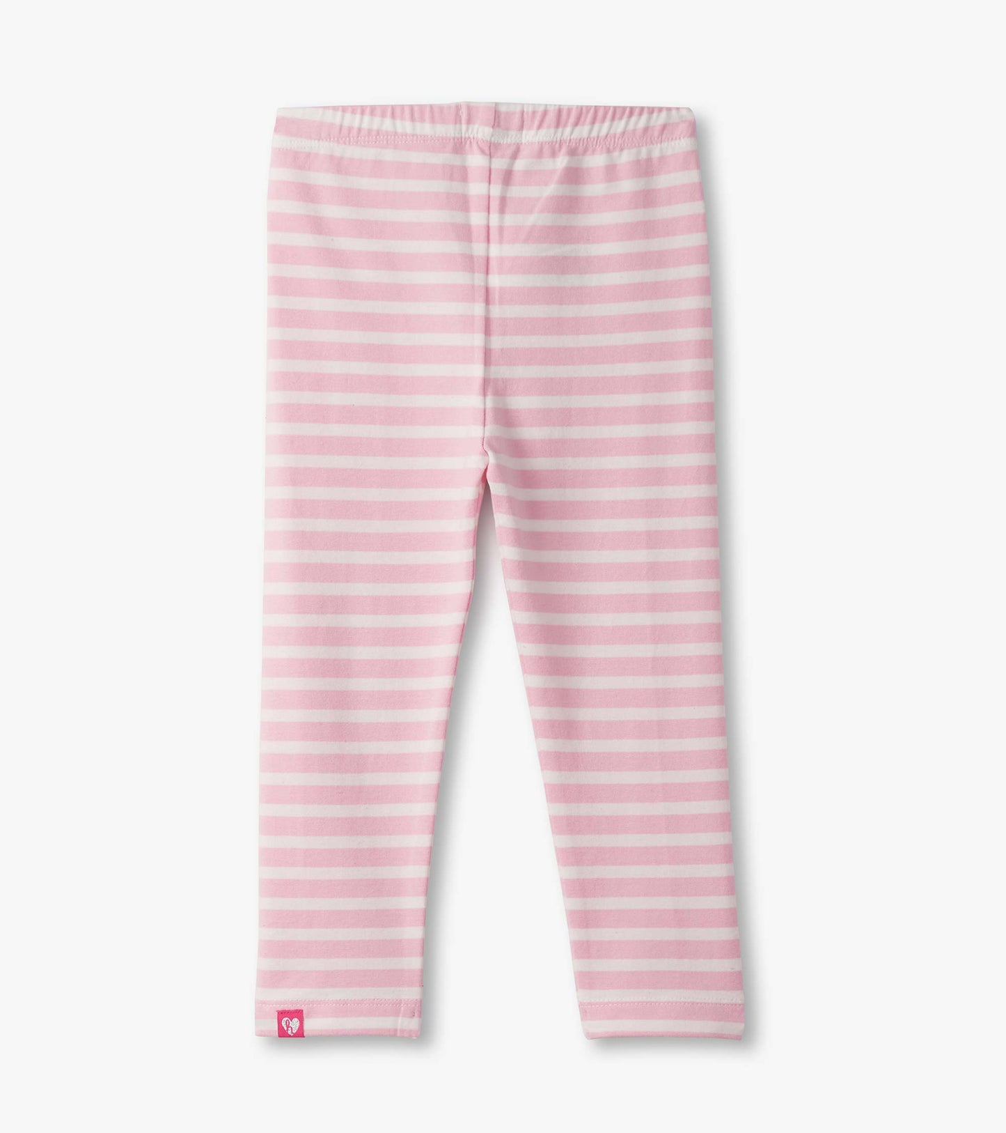 Pink and white striped leggings with an elastic waistband, suitable for baby and toddler girls.