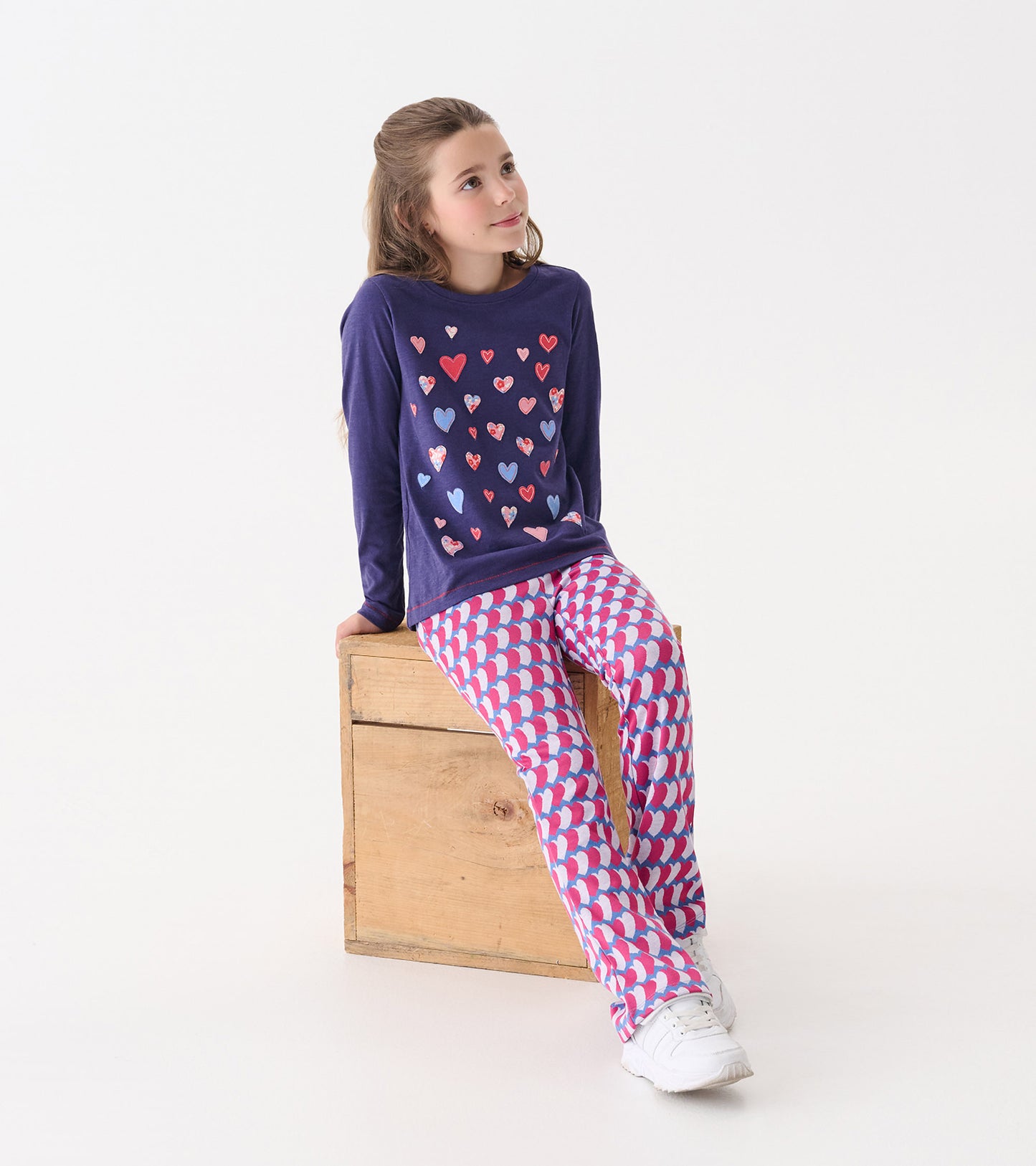 Girls Falling Hearts Long Sleeve Graphic Tee