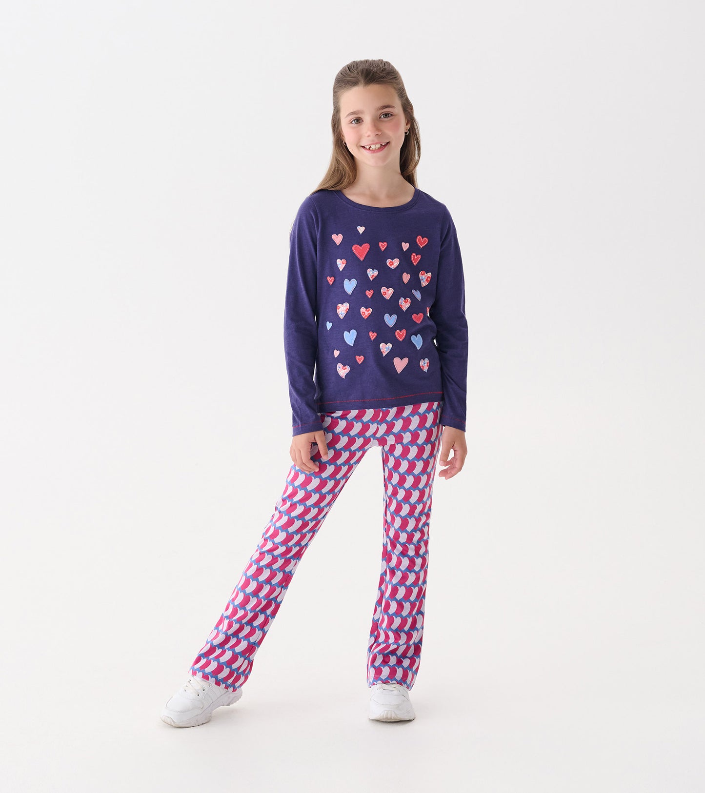 Girls Falling Hearts Long Sleeve Graphic Tee