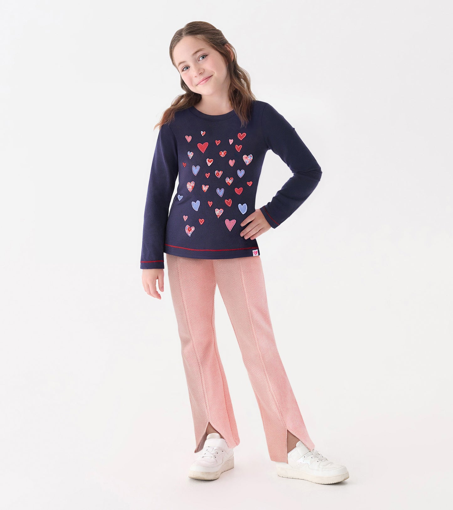 Girls Falling Hearts Long Sleeve Graphic Tee