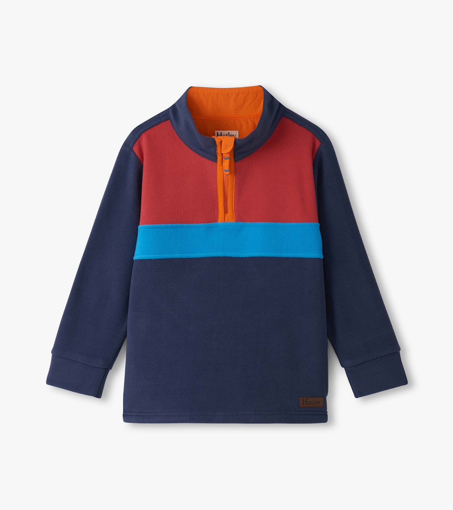Boys Navy Colour Block Fleece 1/4 Zip Mockneck Hatley