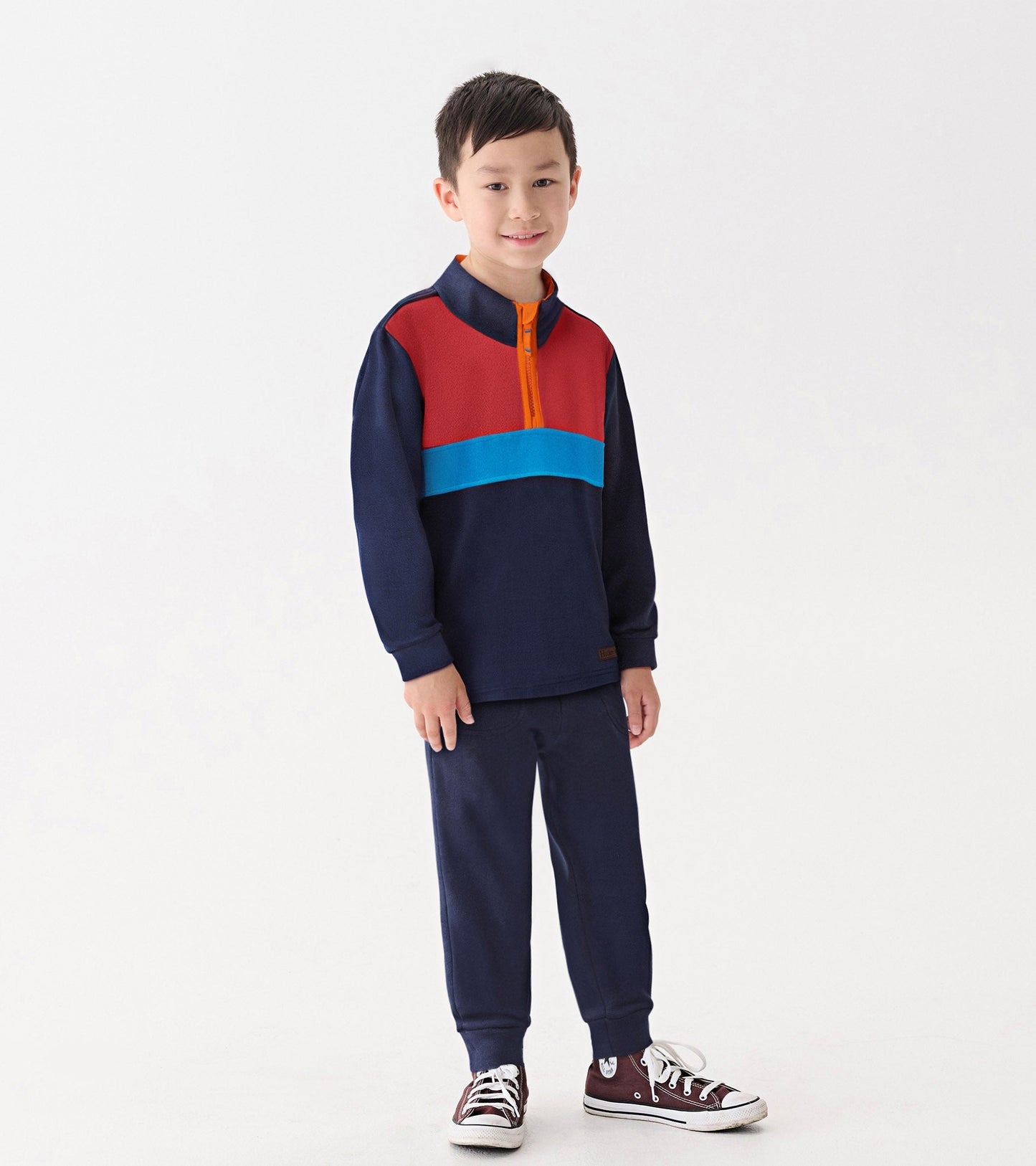 Boys Navy Colour Block Fleece 1/4 Zip Mockneck Hatley