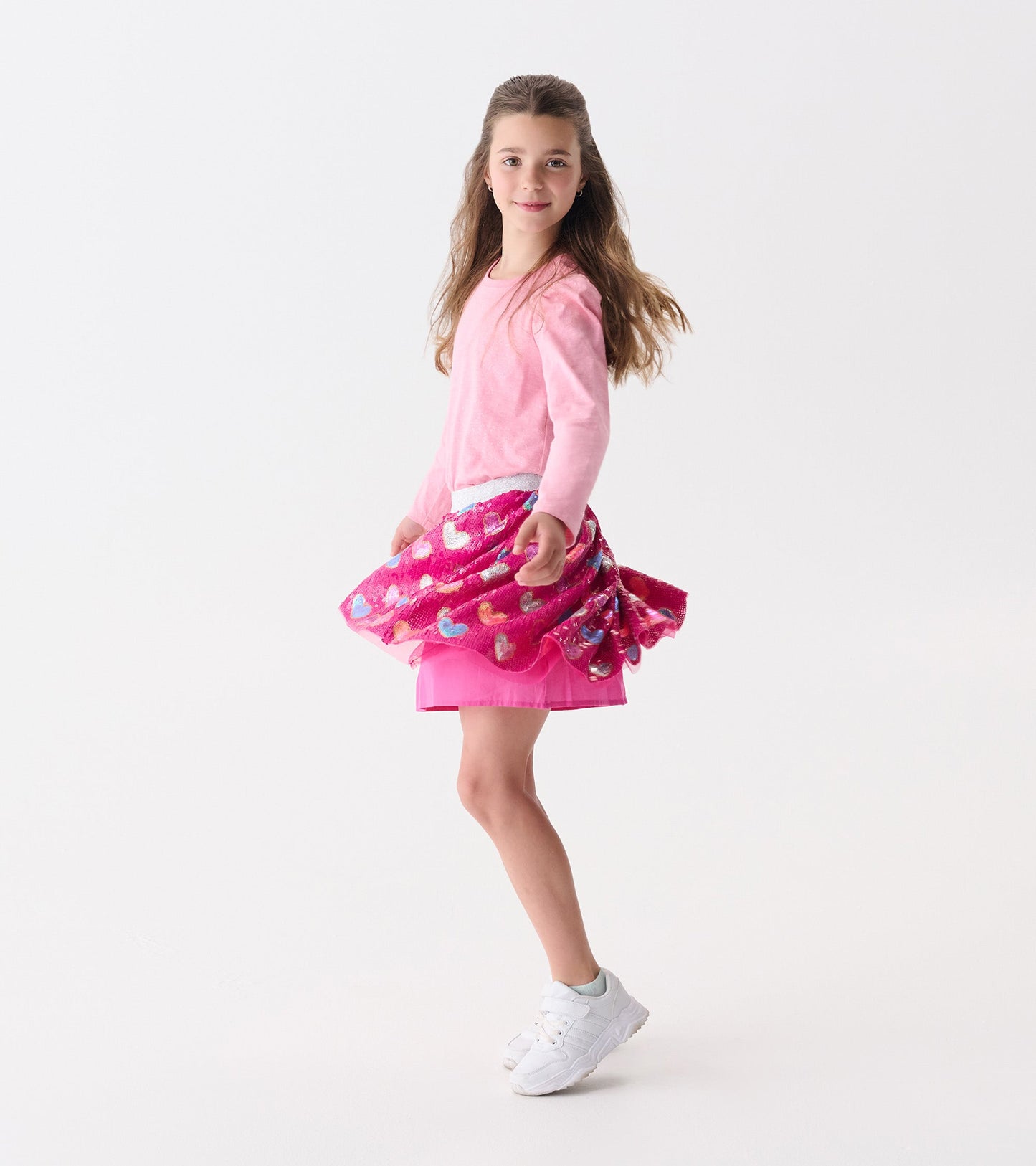 Girls Pink Busted Hearts Sequin Skirt