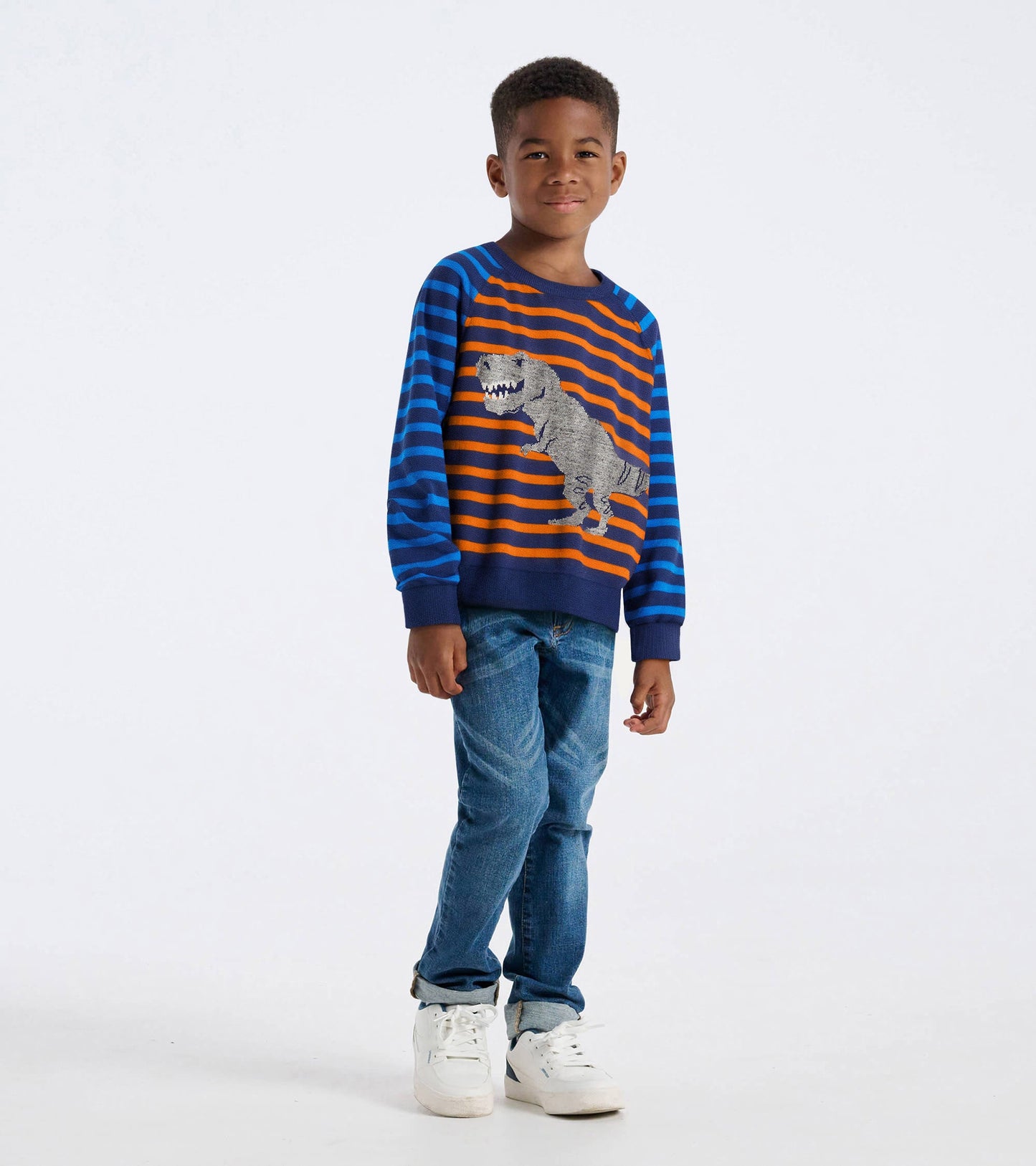 Boys Dino Mixed Stripes Raglan Sweater Hatley