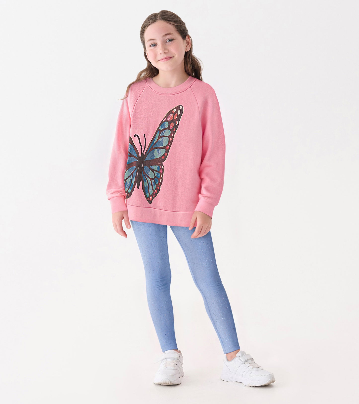 Girls Sea Pink Butterfly Slouchy Pullover
