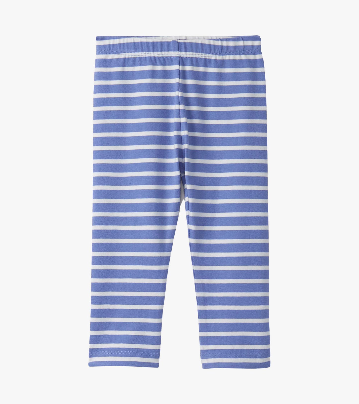 Blue and white striped leggings with an elastic waistband for baby and toddler girls.