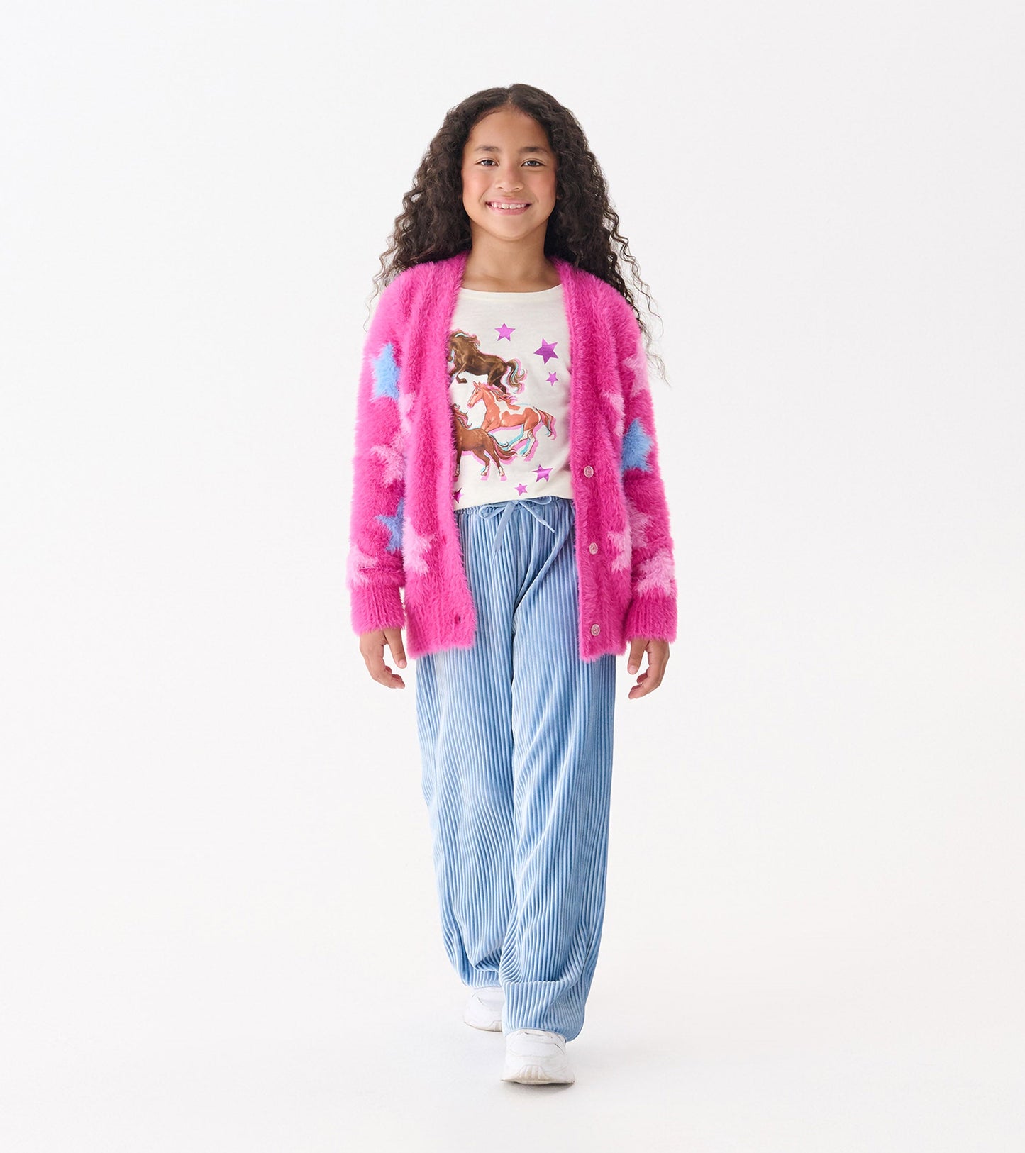 Girls Sparkling Star Fuzzy Cardigan