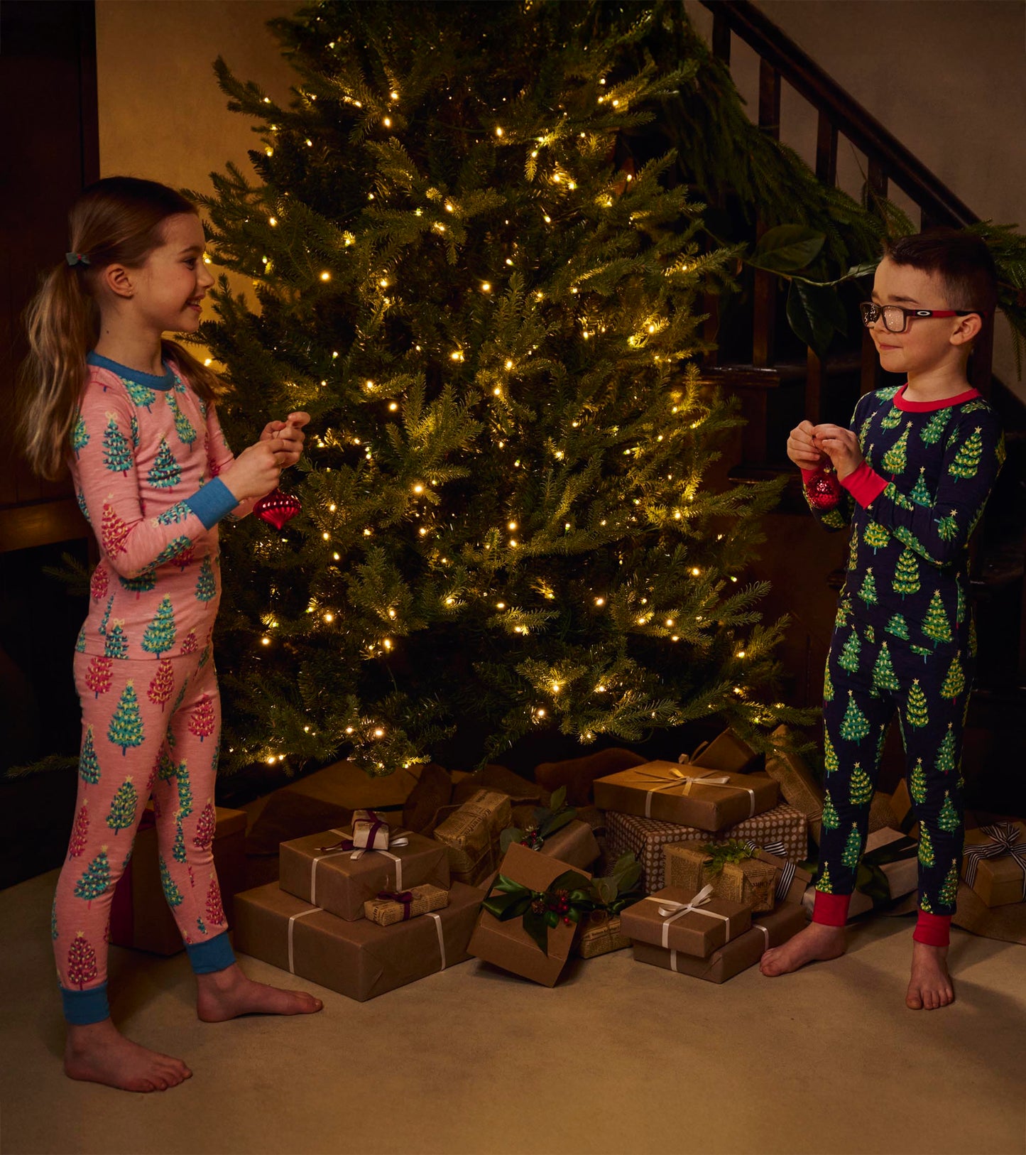 Girls Pink Bottle Brush Trees Glow in the Dark Cotton Pyjama Set