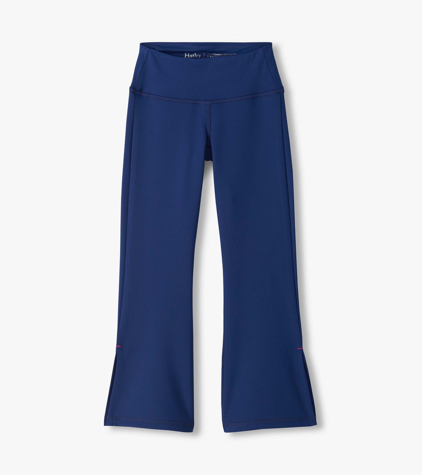 Estate blue active flared pants with a wide waistband and full-length flared legs