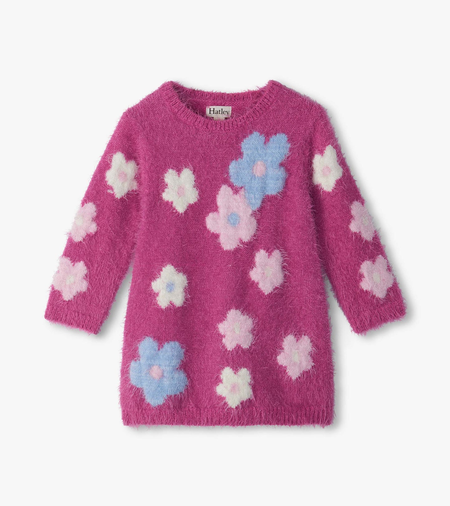 Hatley infant fuzzy pink knit dress with long sleeves and pastel floral pattern