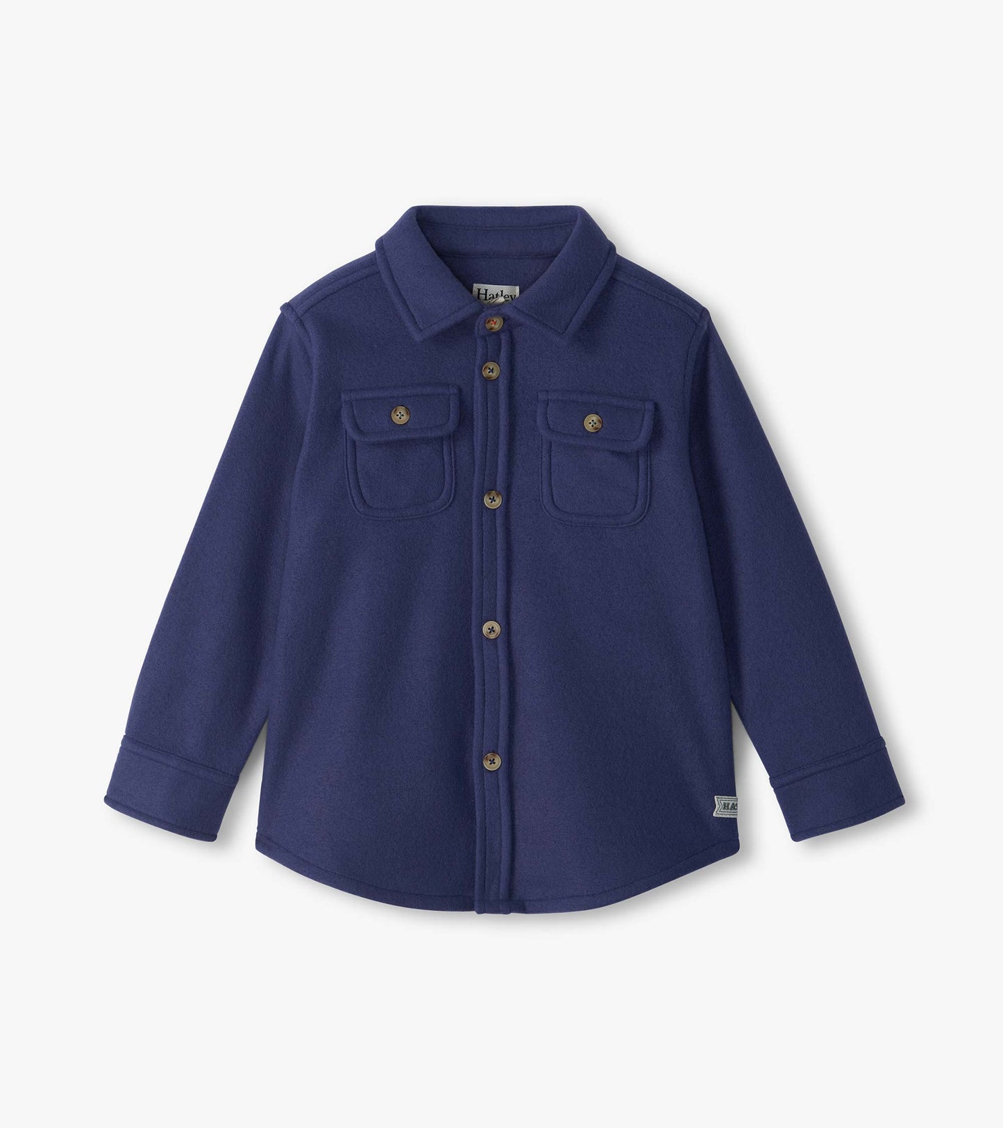 Patriot blue button-down shirt with collar, long sleeves, and two flap chest pockets