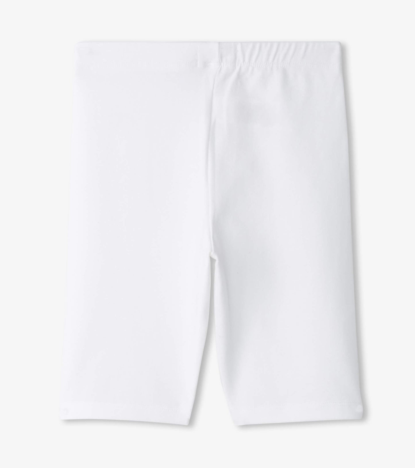 White bike shorts with a stretchy waistband, suitable for active wear.