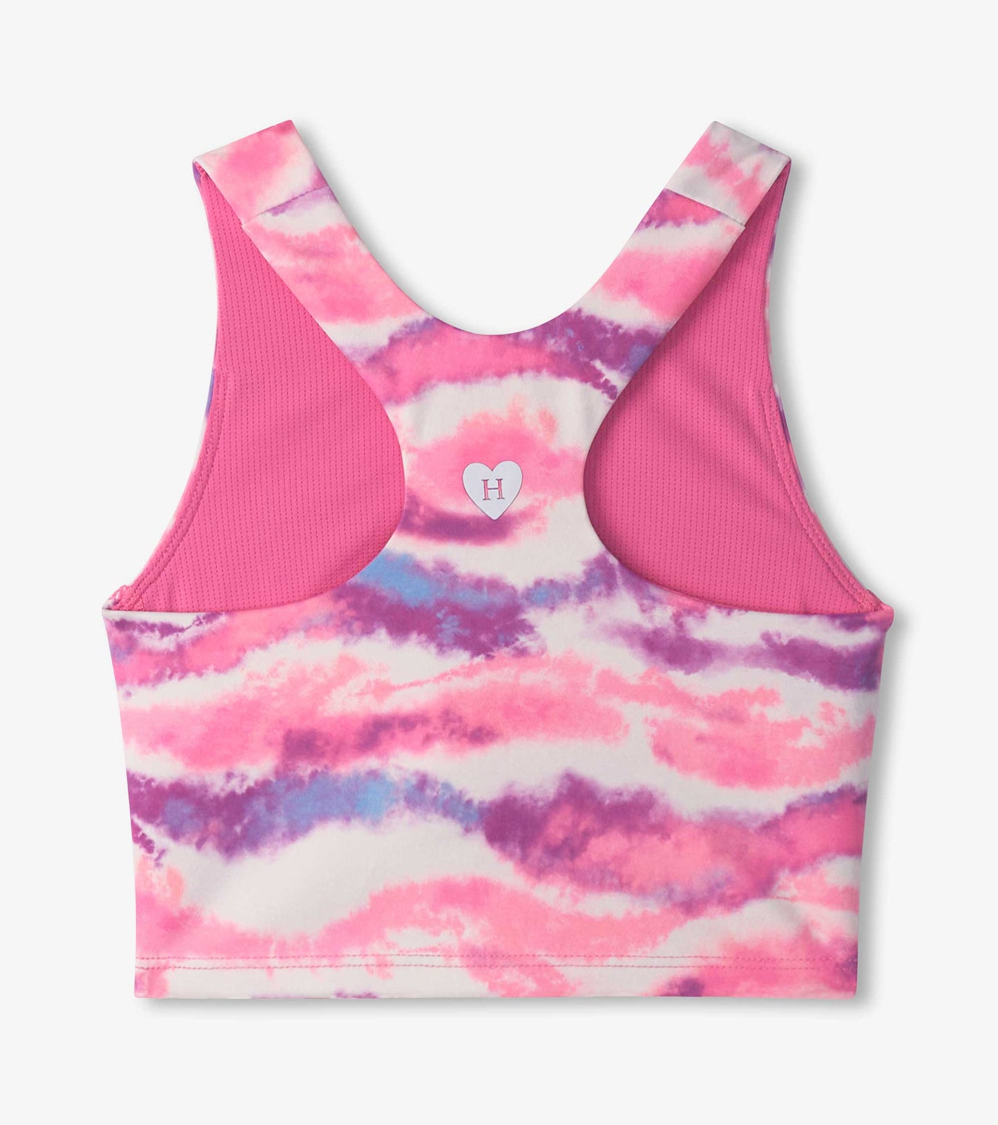 Girls' tank top featuring a candy ombre pattern in pink, purple, and blue with a heart logo on the back.