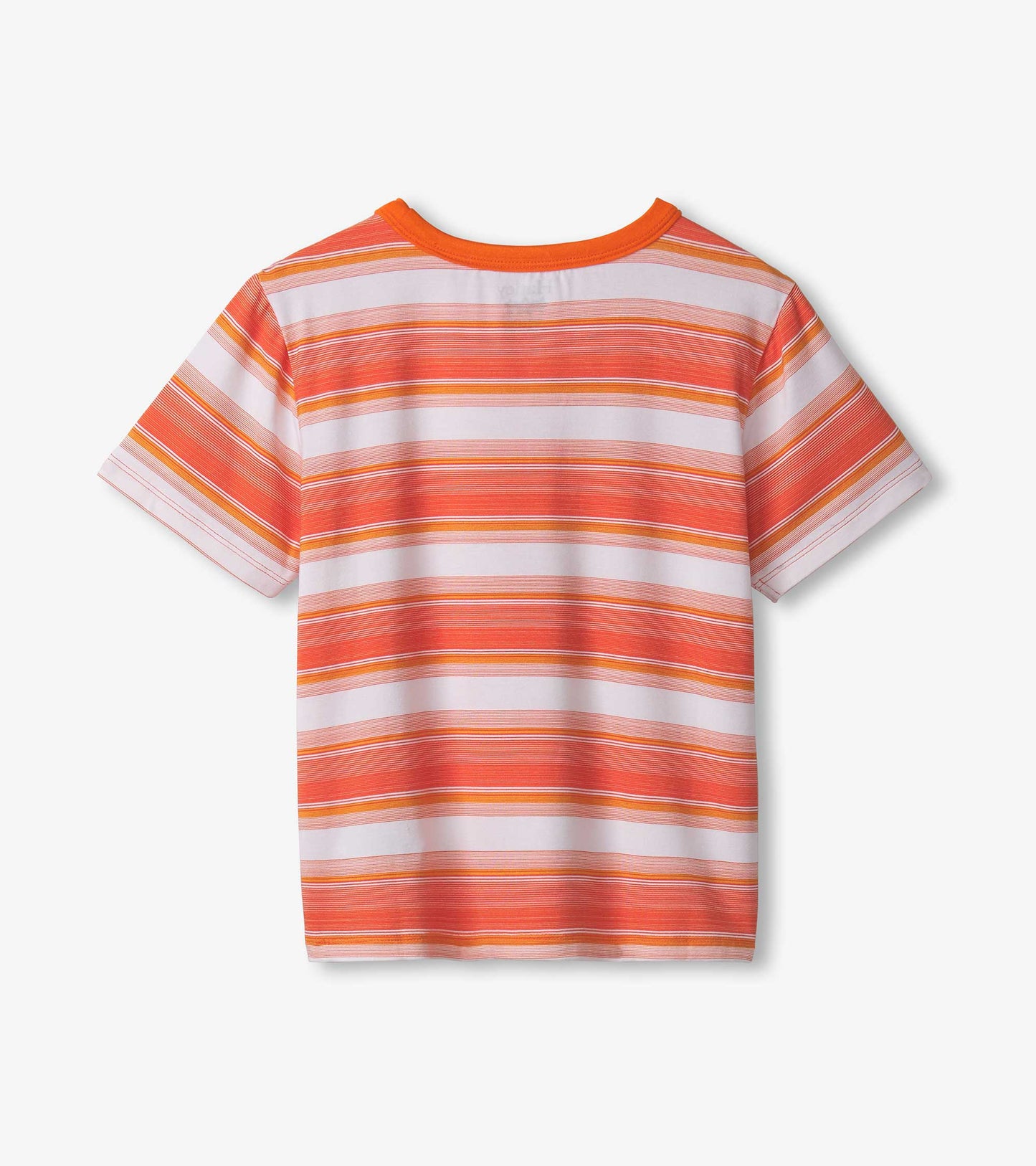 Boys' short-sleeve tee in orange and white stripes, featuring a round neck and soft bamboo fabric. Back view shown.