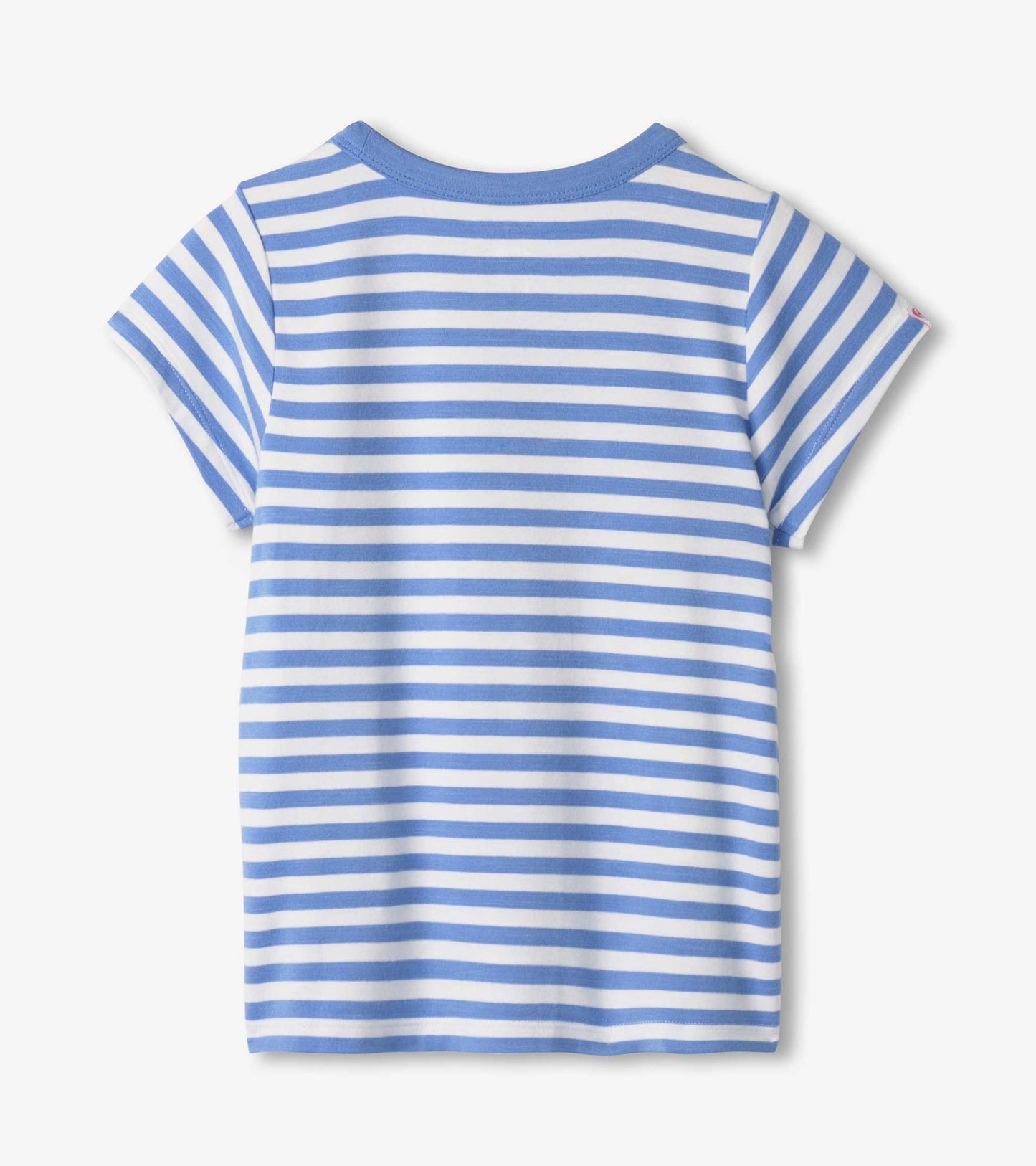 Blue and white striped children's book featuring playful illustrations and a soft cover design.