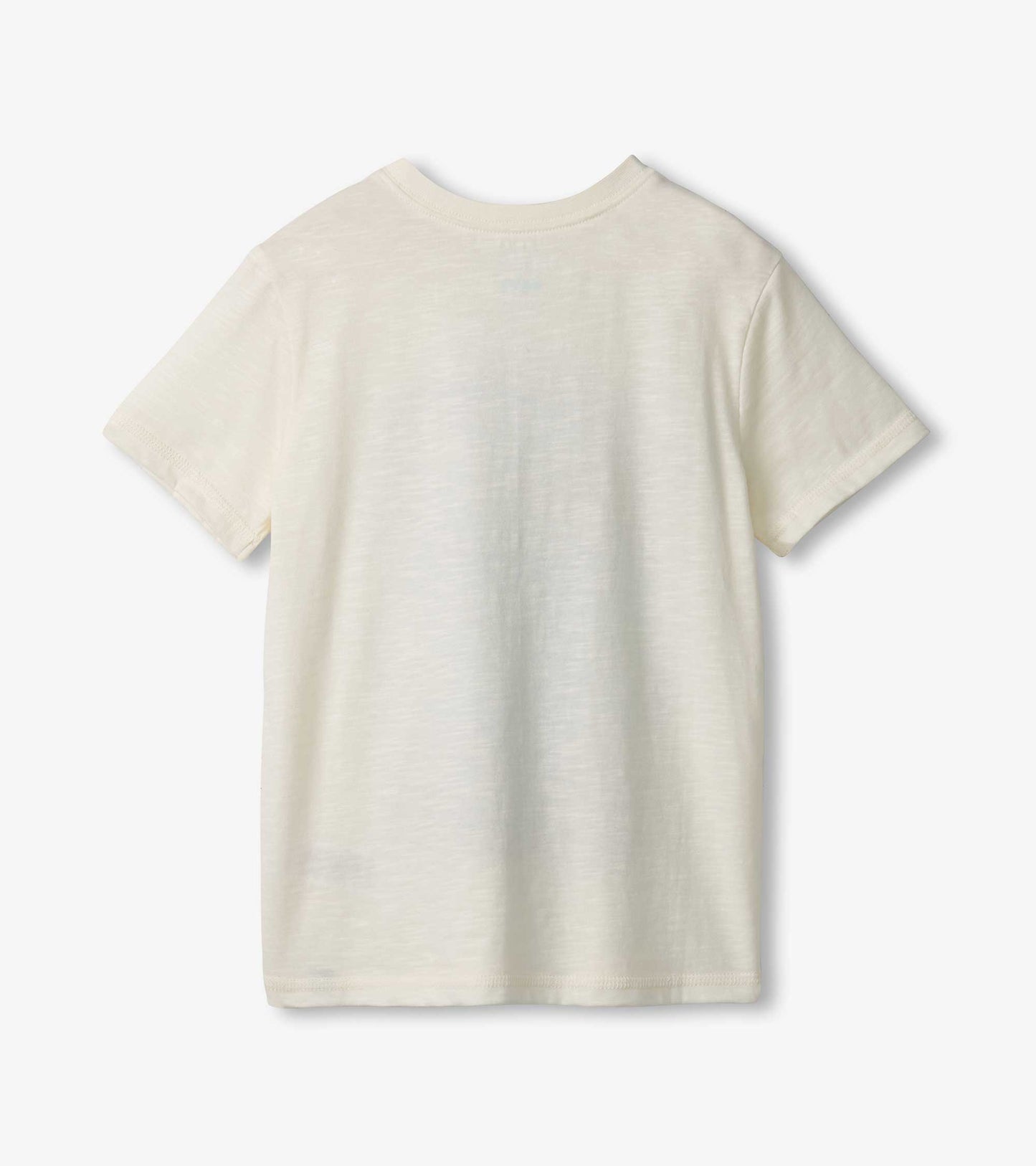 Light cream short-sleeve graphic tee featuring a shark design, suitable for boys. Back view shown.