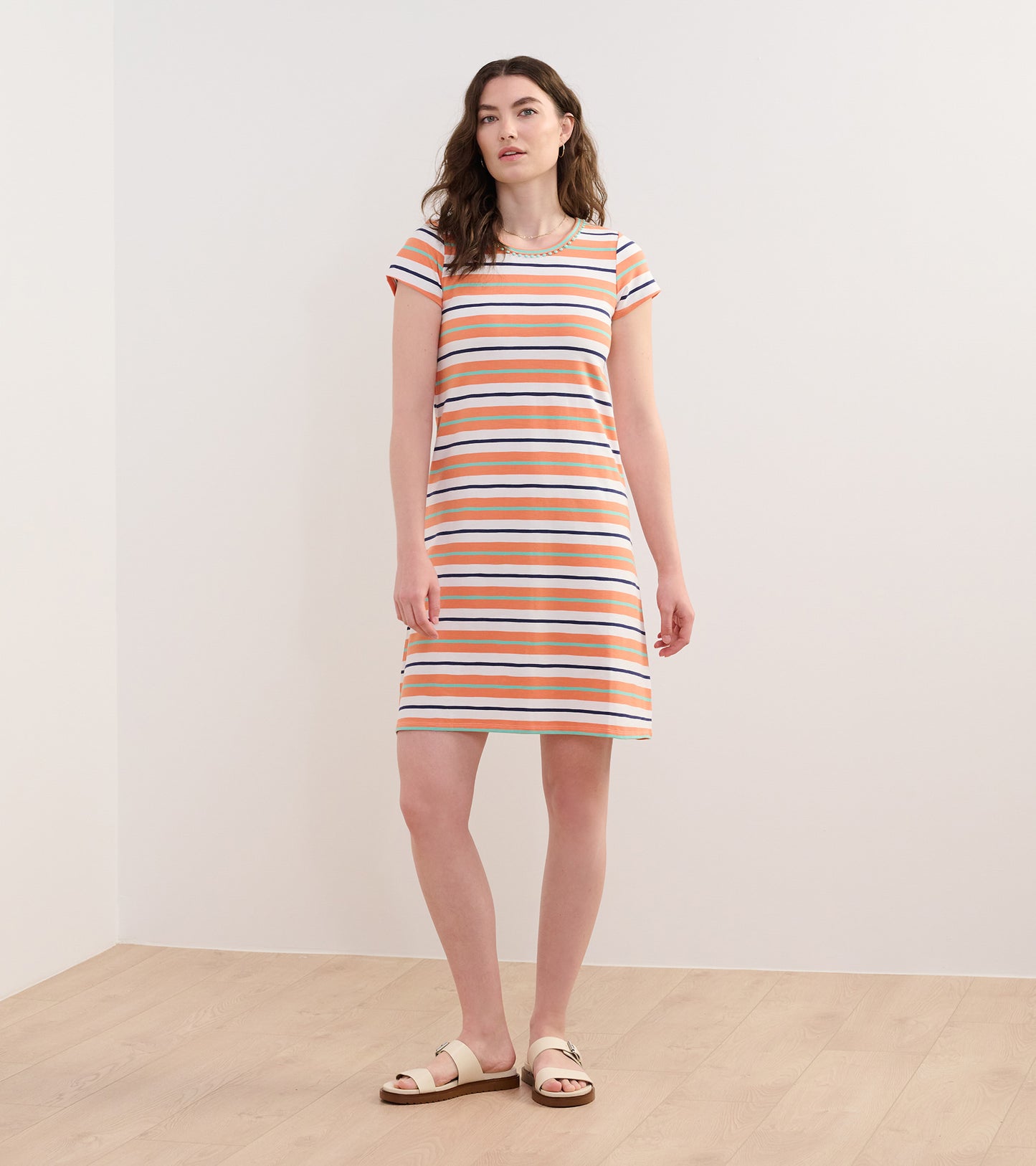 Cici A-Line Dress - Melon Stripes