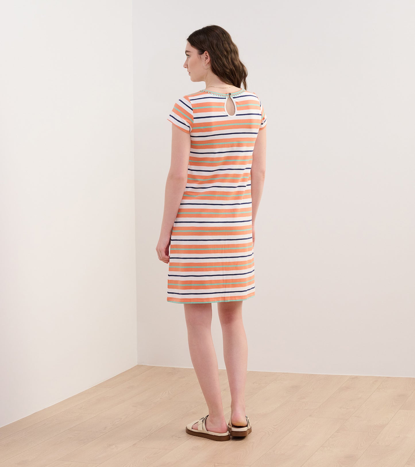Cici A-Line Dress - Melon Stripes