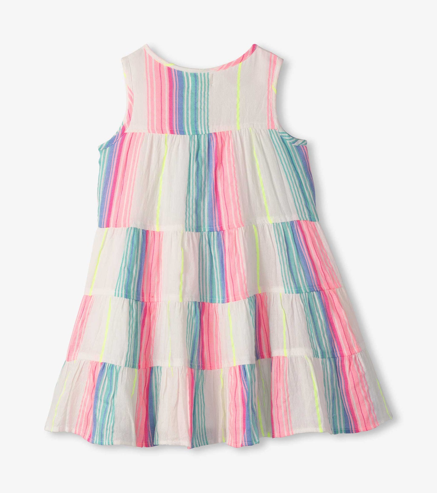 Girls Neon Stripes Tiered Dress