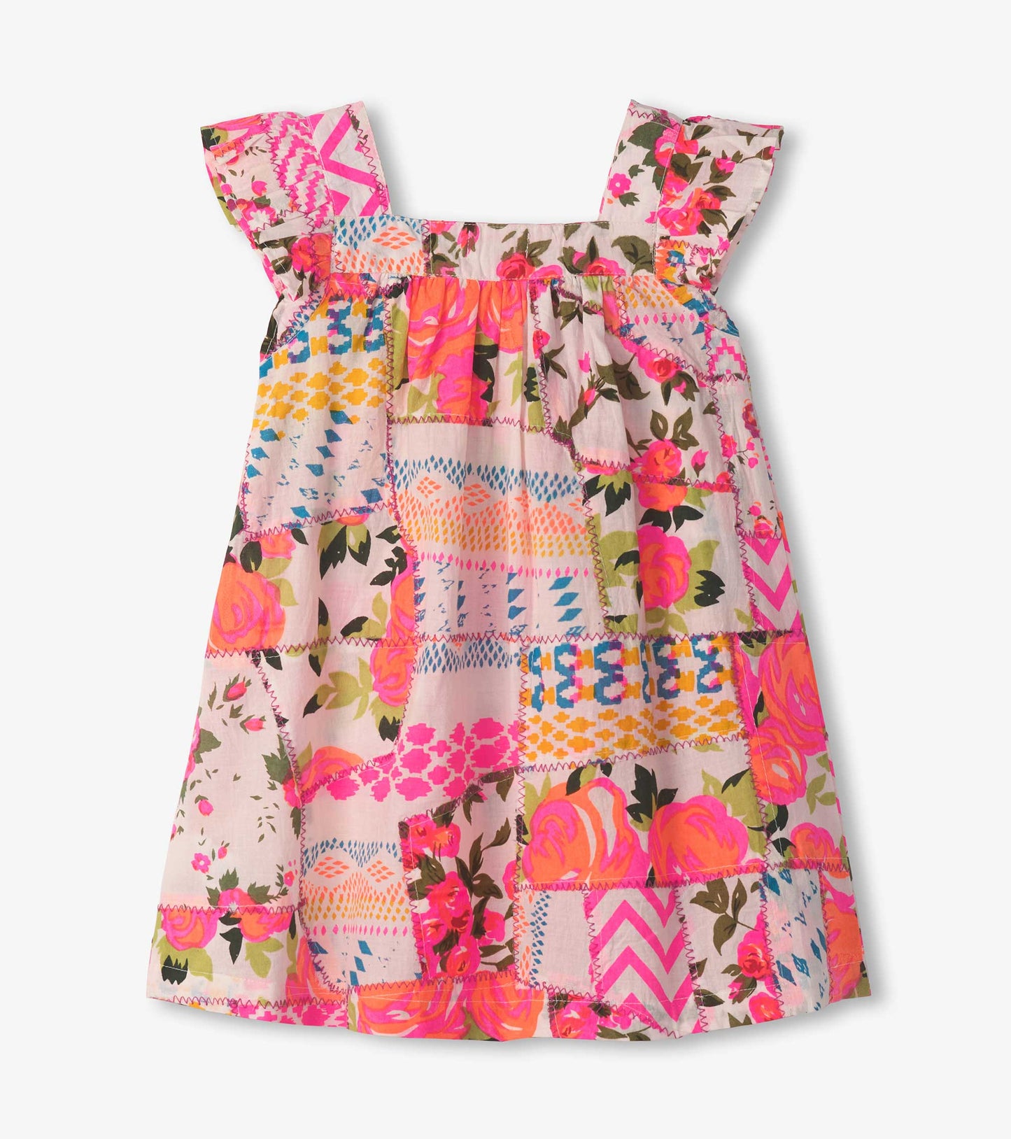 Girls Floral Patchwork Flutter Puff Dress