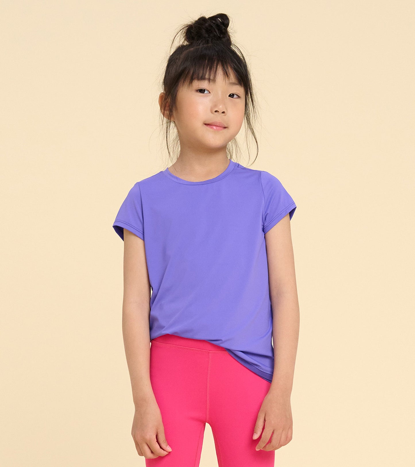 Girls Purple Mesh Trim T-Shirt