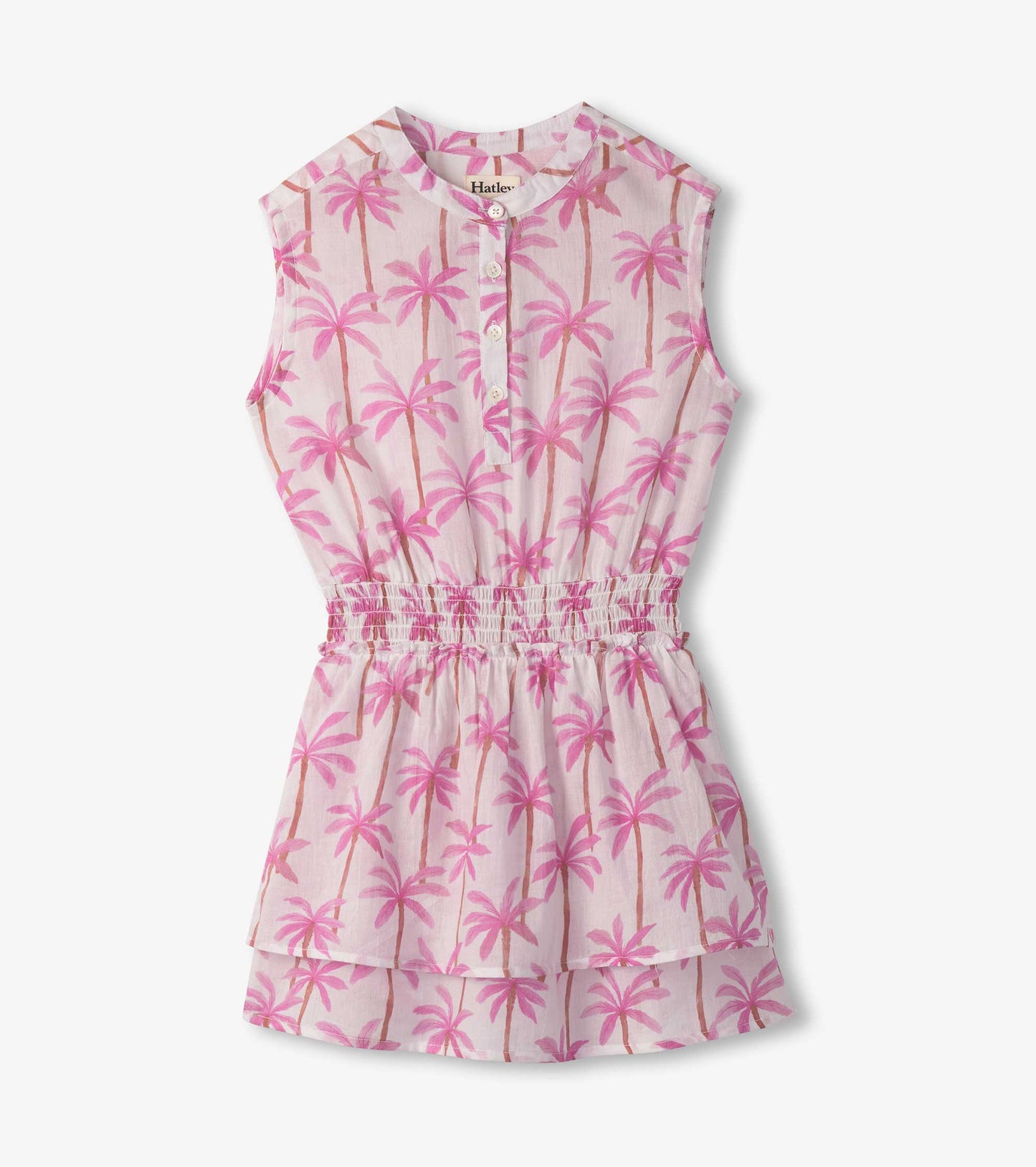 Girls Palm Trees Smocked Waist Dress