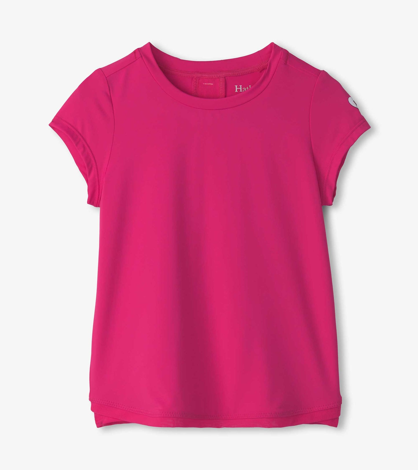 Bright pink short-sleeve T-shirt with a smooth finish and rounded neckline, suitable for casual wear.